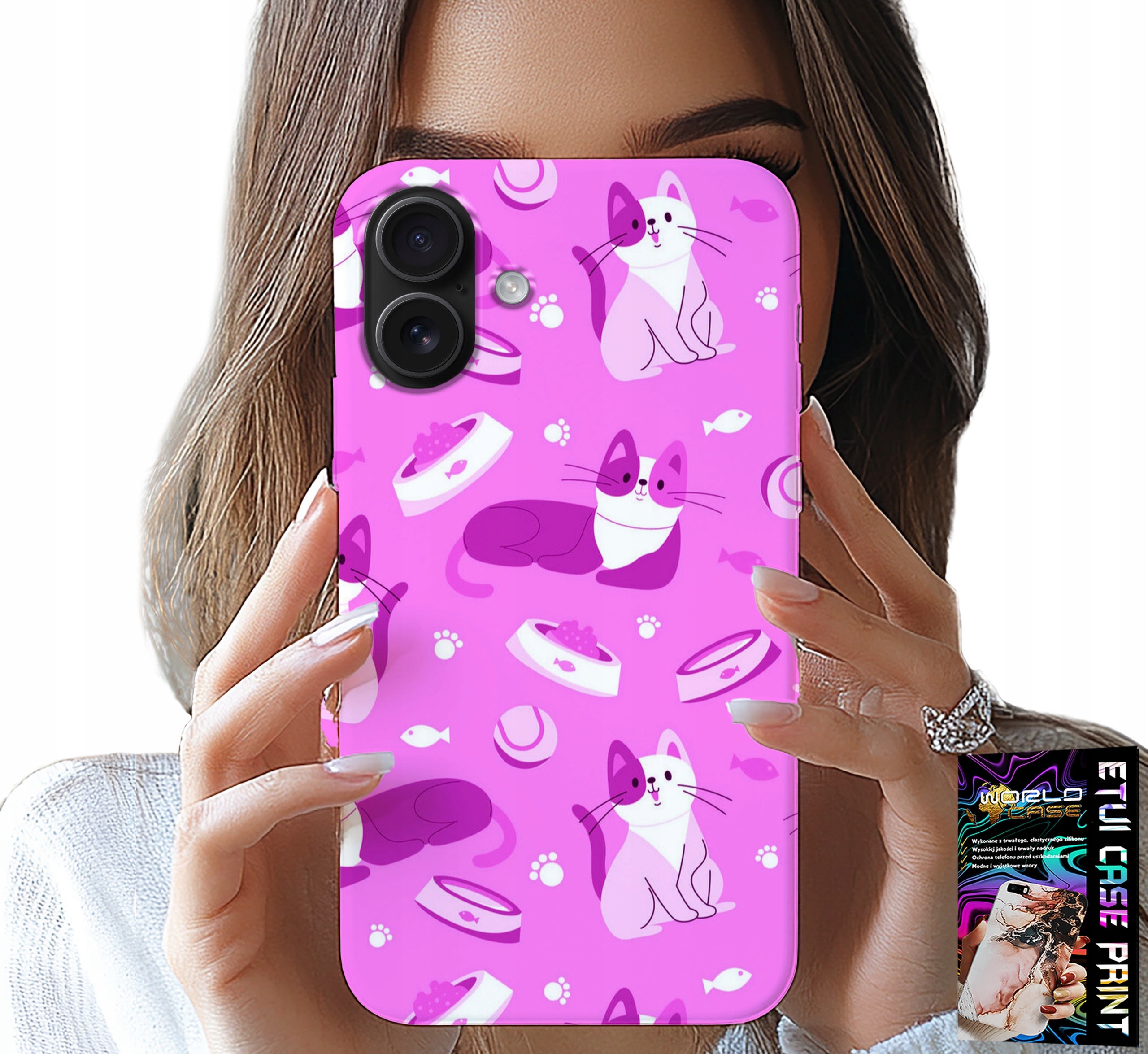 ETUI DO IPHONE 16 - LOVE CAT, WZORY Z KOTAMI KOTY, POKROWIEC