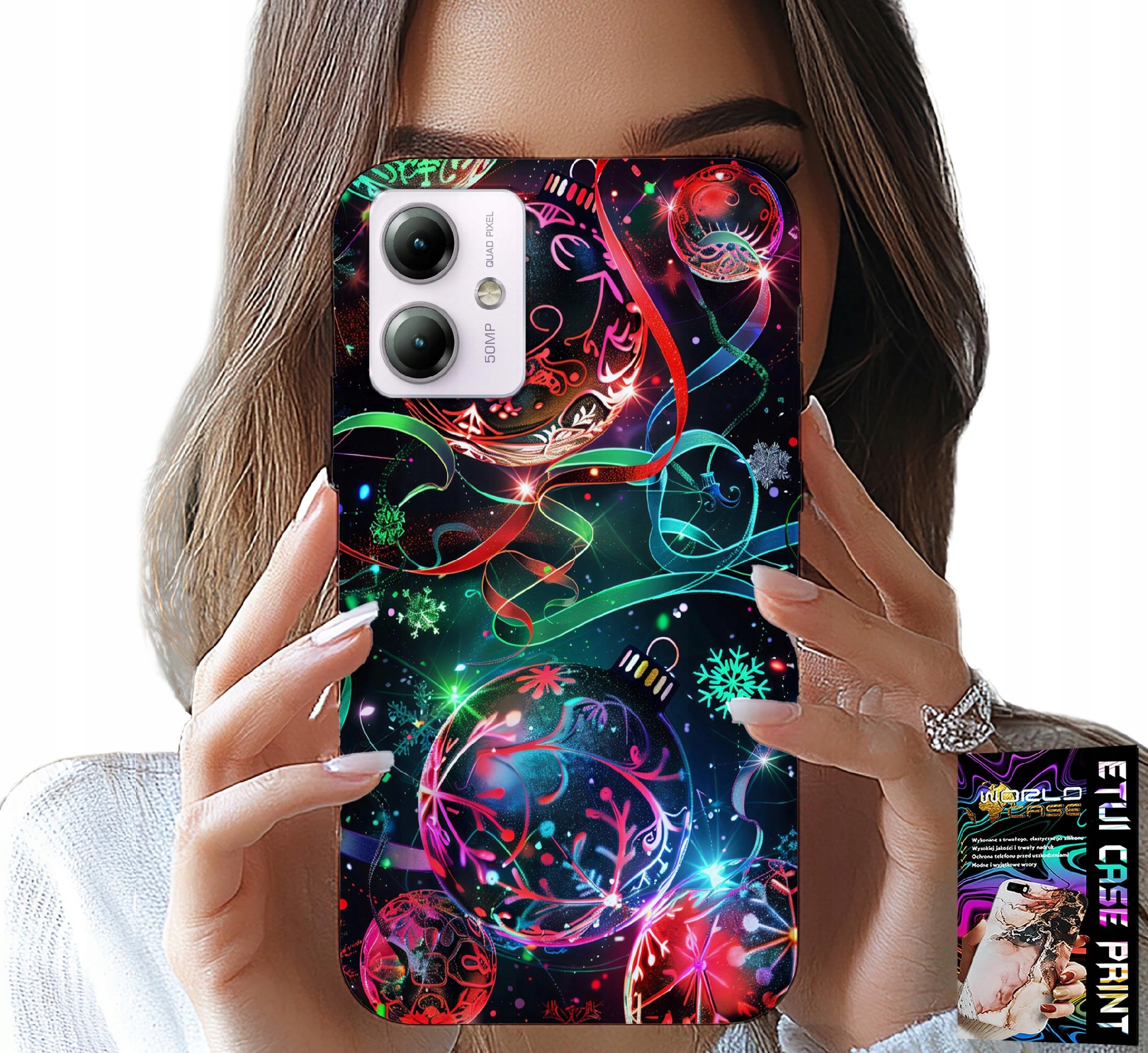 ETUI DO MOTOROLA MOTO G14 - ŚWIĄTECZNE BOMBKI, CHOINKA, CASE + FOLIA