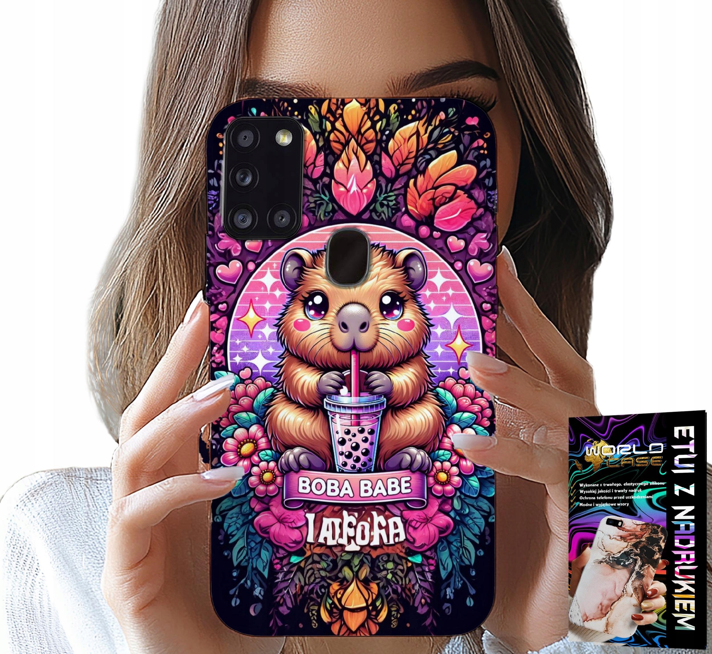 ETUI DO SAMSUNG GALAXY A21s - SŁODKA KAPIBARA Z SZEJKIEM, SUPER WZORY