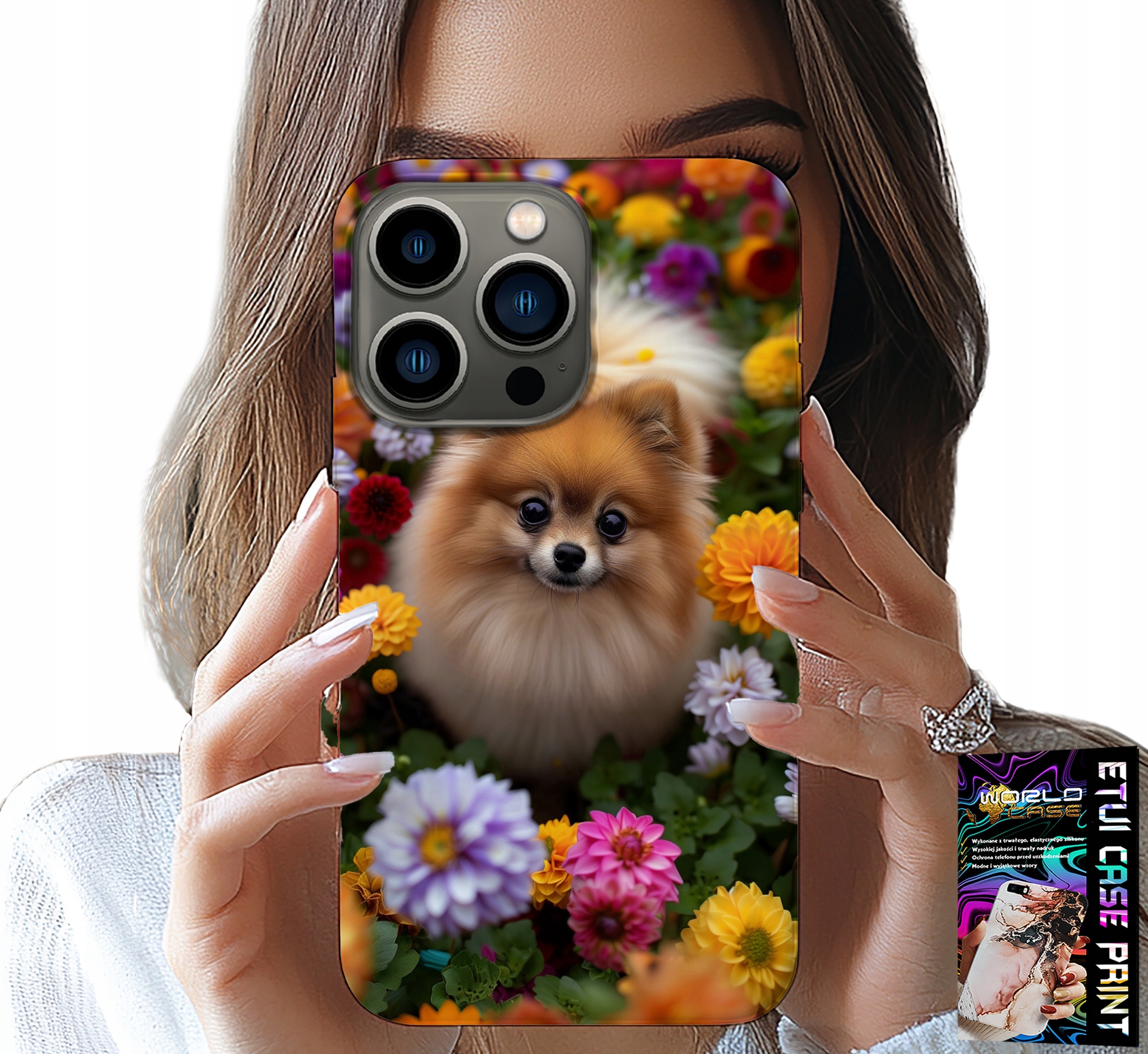 ETUI DO IPHONE 15 PRO - SŁODKI PIESEK, POMERANIAN CASE + SZKŁO