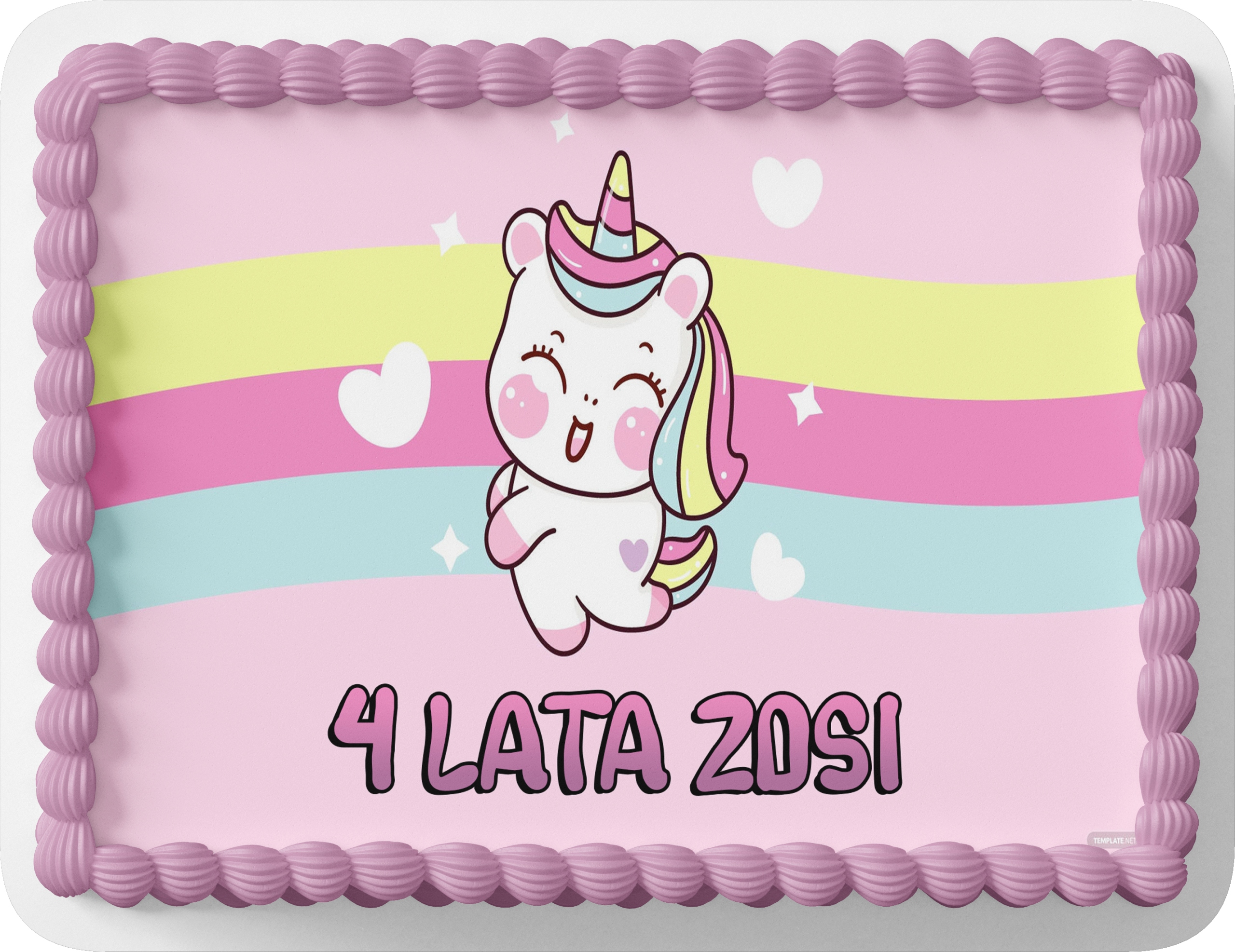 PROSTOKĄTNY OPŁATEK NA TORT A4 20x29CM - JEDNOROŻEC UNICORN + IMIĘ