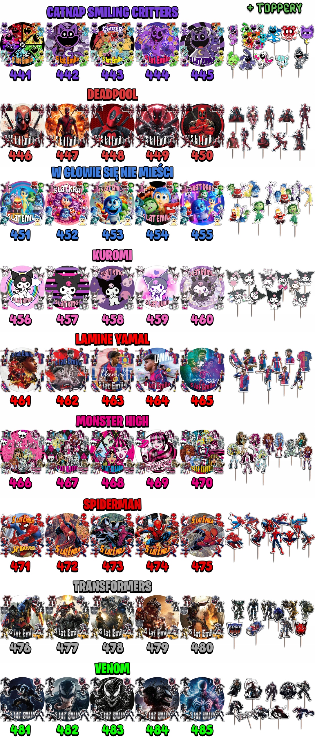 ZESTAW OPŁATEK NA TORT 20CM + TOPPERY - KURO.MI MELODY+ IMIĘ 15CM 18CM