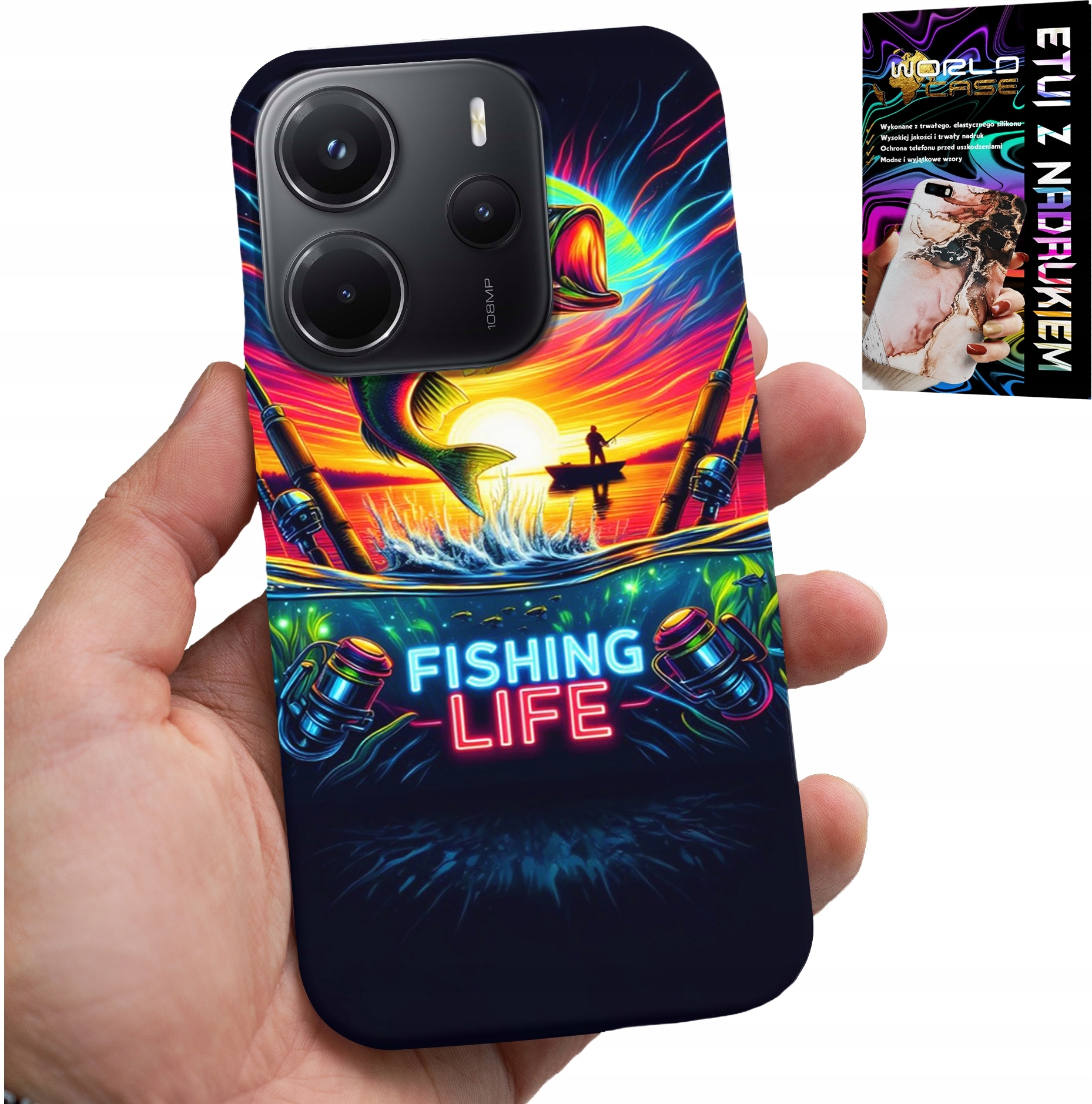 ETUI DO XIAOMI NOTE 14 4G - WZORY WĘDKARSKIE RYBY POŁÓW WĘDKA PLECKI