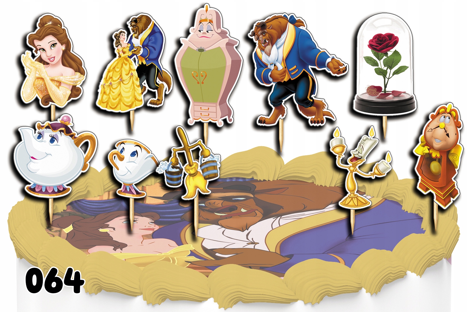 TOPPERY NA TORT OZDOBNE DEKORACJA ZESTAW - PIĘKNA I BESTIA BAJKA 10szt.