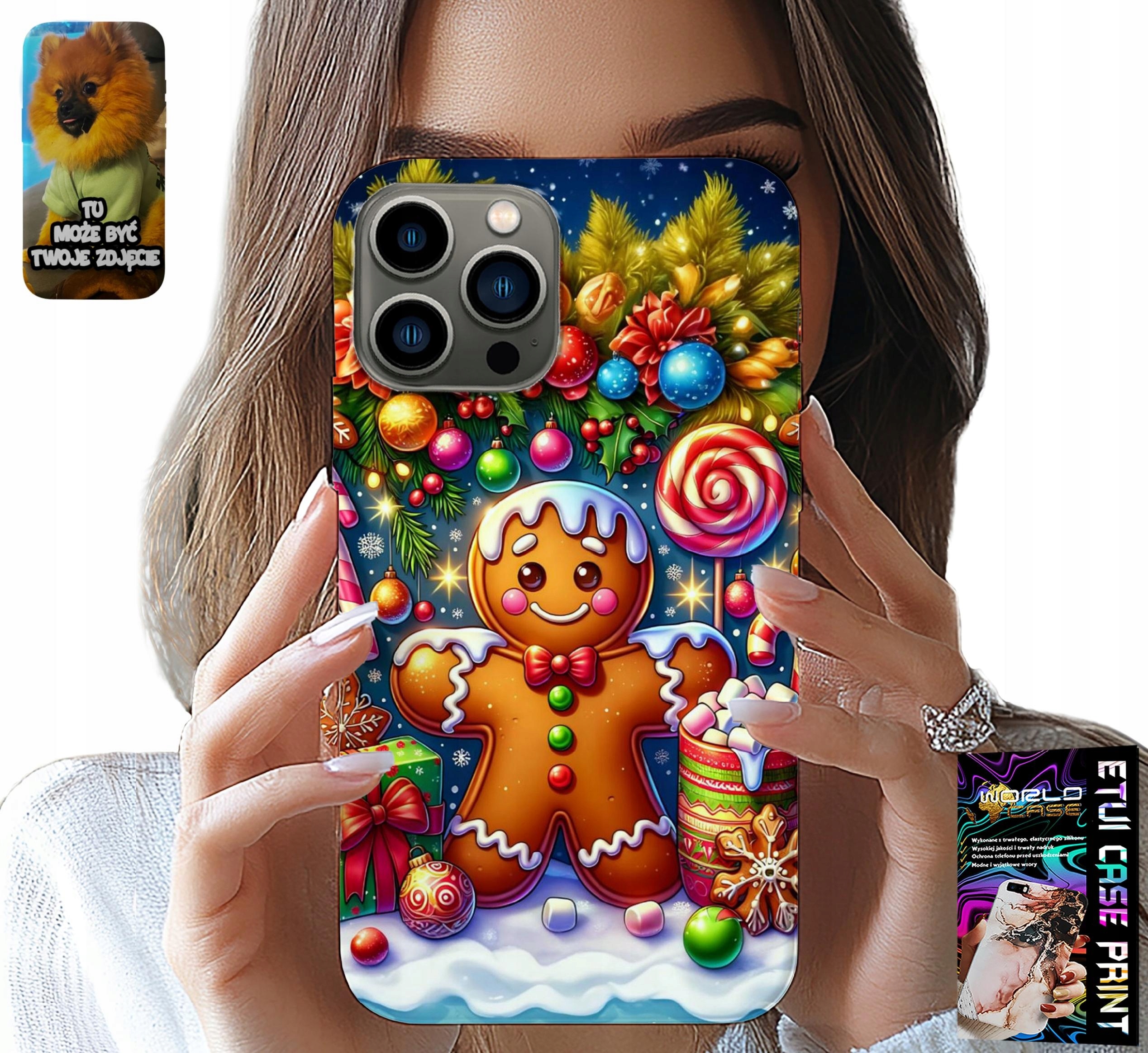 ETUI DO IPHONE 13 PRO - PIERNIK, CUKIERKOWE WZORY ŚWIĘTA + SZKŁO