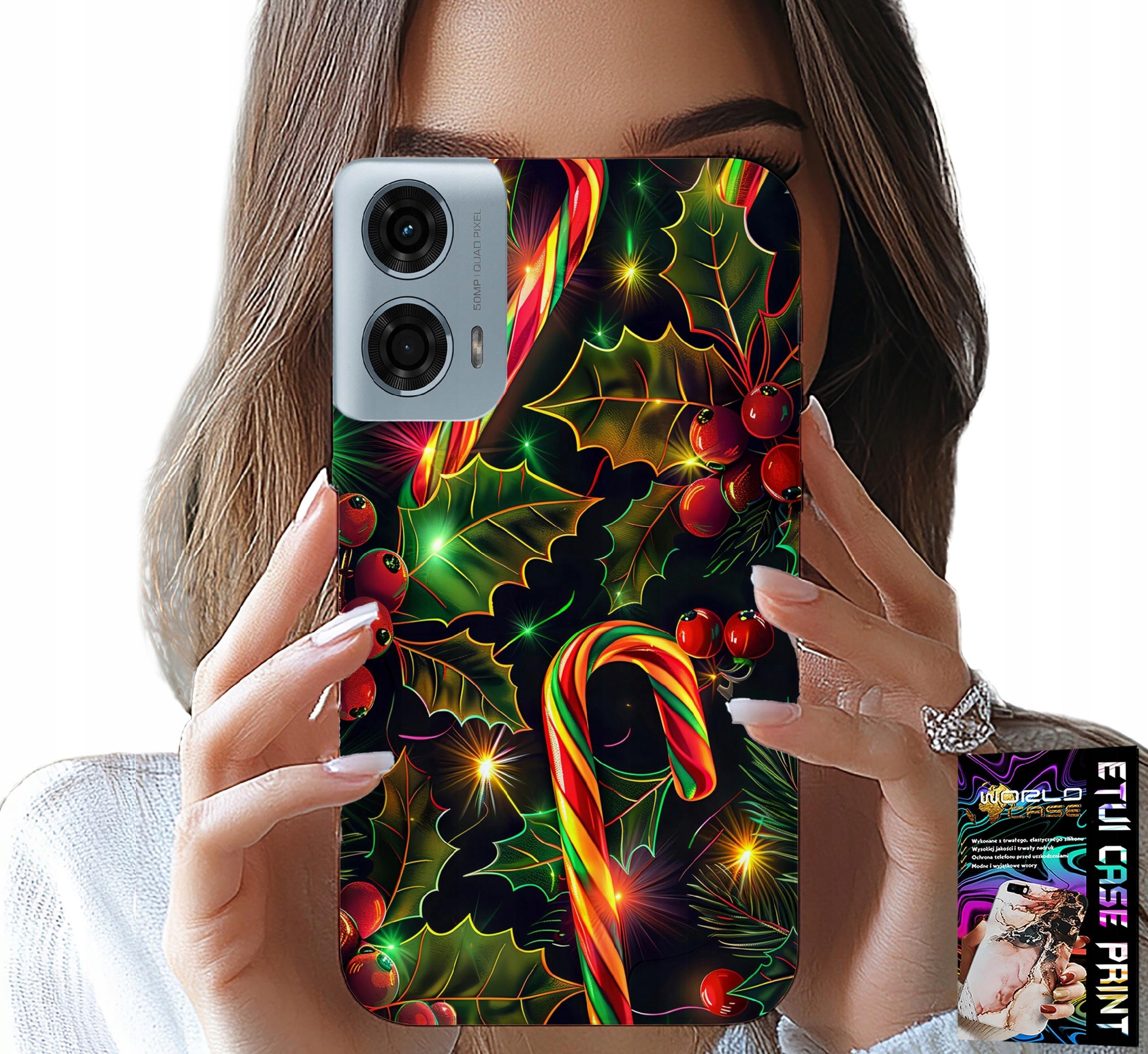 ETUI DO MOTOROLA G34 5G - LASKA CUKROWA, JEMIOŁA, CHOINKA + FOLIA