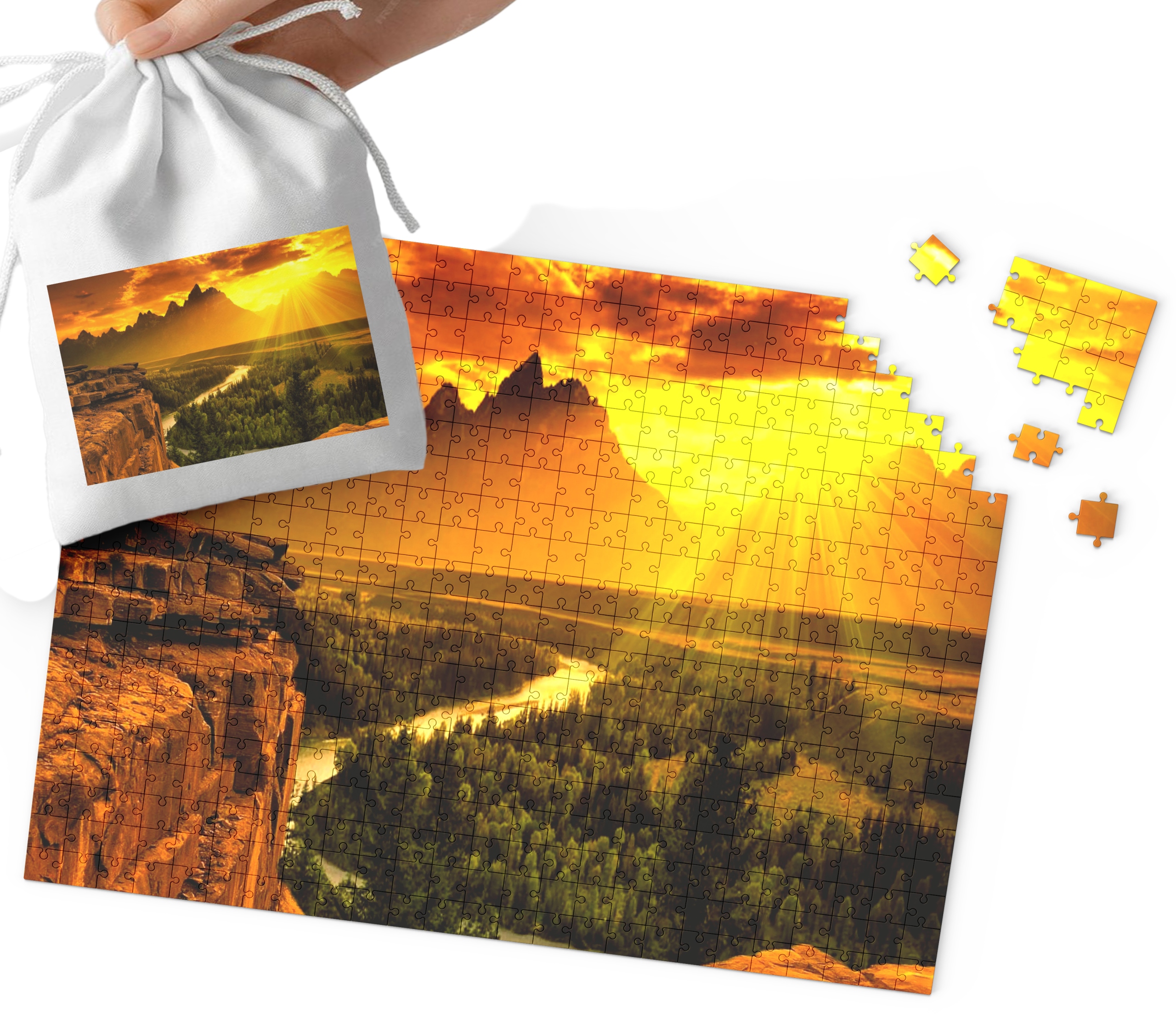 PUZZLE - PIĘKNE WIDOKI LASY GÓRY WIELE WZORÓW 252el +WORECZEK