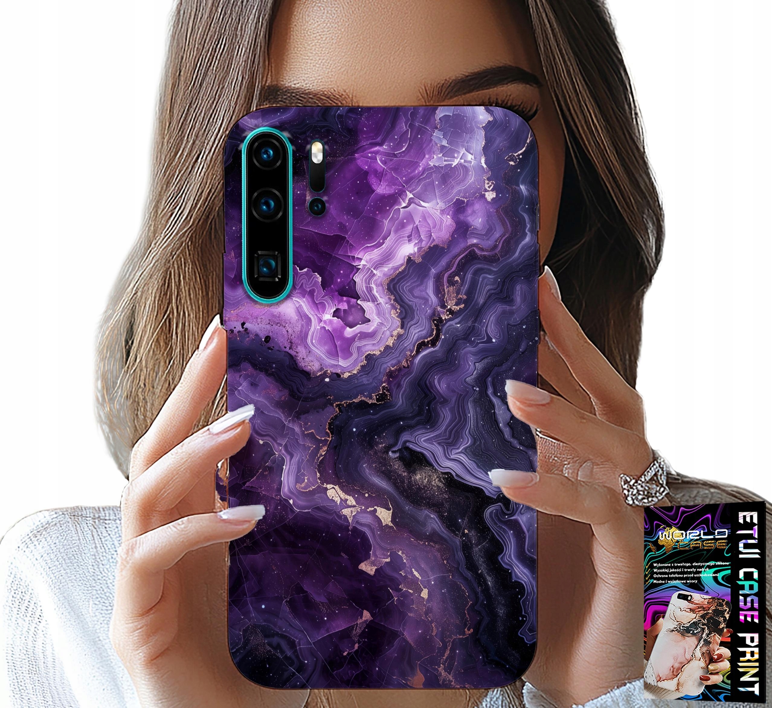 ETUI DO HUAWEI P30 PRO - FIOLETOWY MARMUREK MODNE KOBIECE + FOLIA