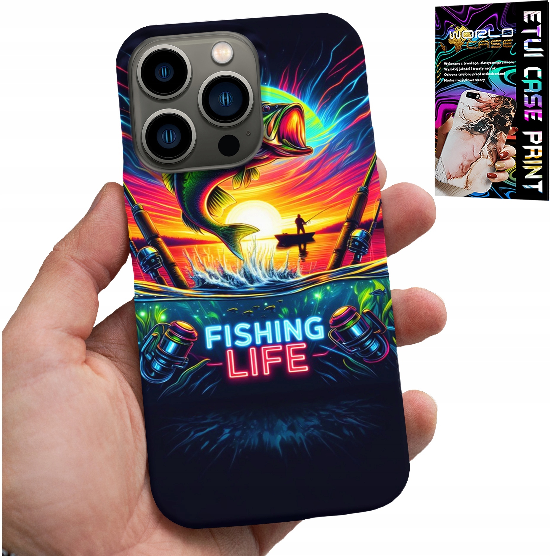 ETUI DO IPHONE 16 PRO MAX - WZORY WĘDKARSKIE RYBY POŁÓW WĘDKA PLECKI