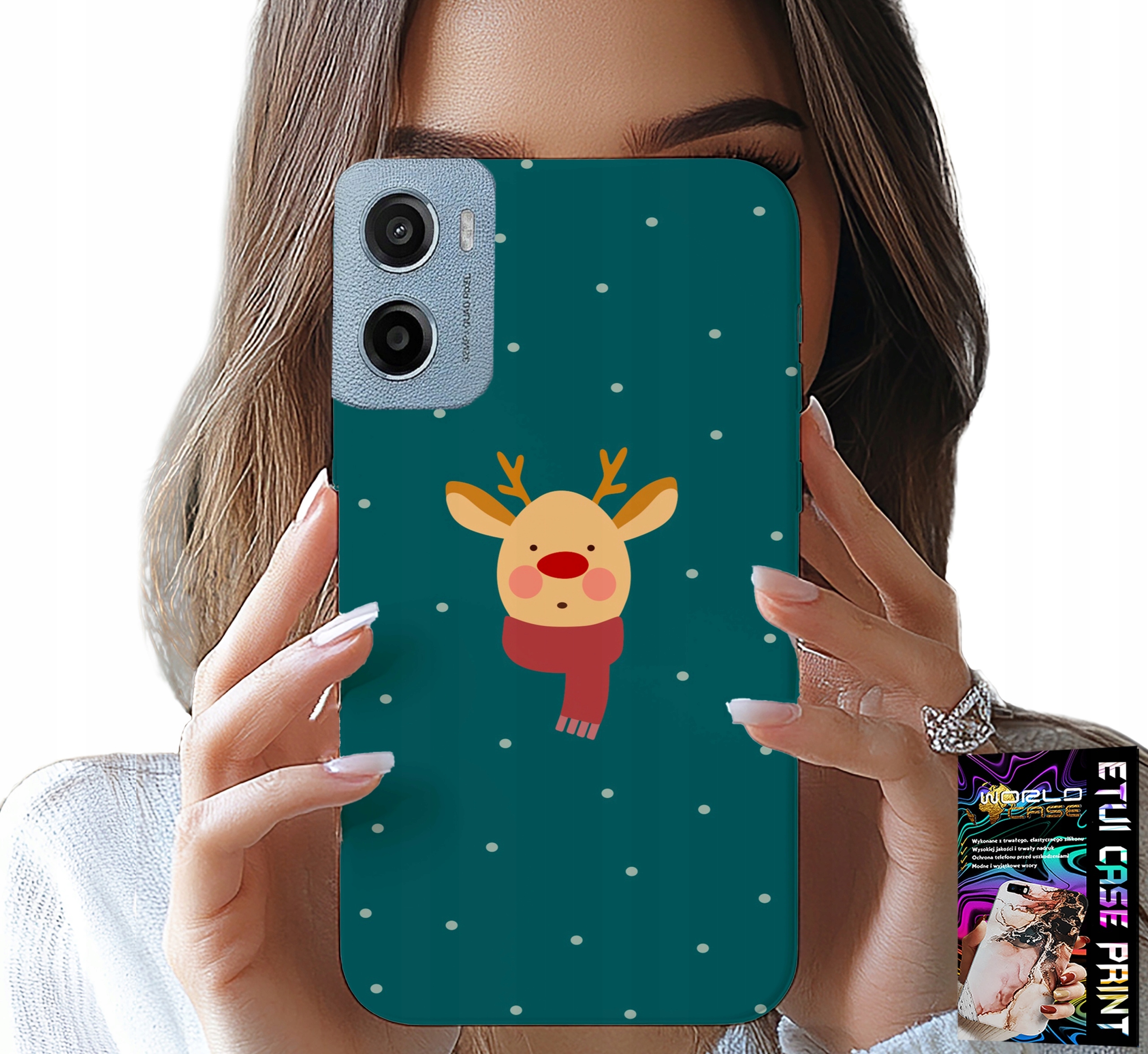 ETUI DO MOTOROLA E15 / G05 - RENIFER NA ZIELONYM TLE ŚWIĄTECZNE WZORY