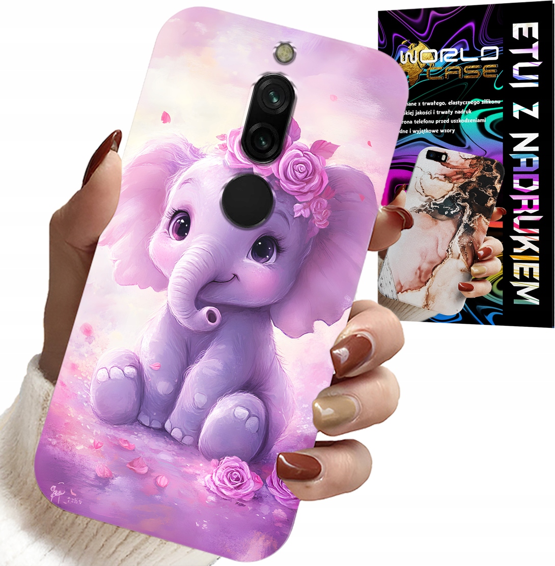 ETUI DO XIAOMI REDMI 8 - SŁODKI SŁONIK NA RÓŻOWYM TLE CASE +FOLIA