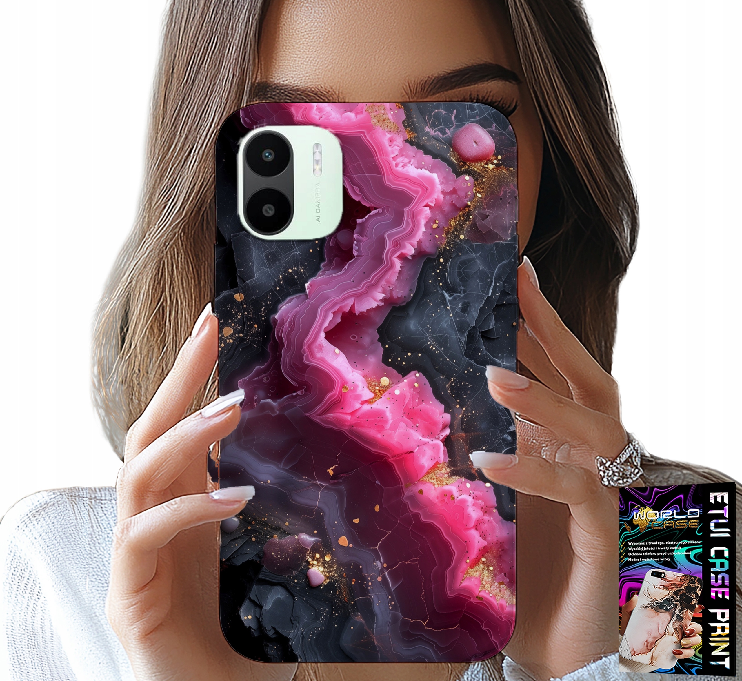 ETUI DO XIAOMI REDMI A1 - RÓŻOWY MARMUREK PLECKI, MODNE WZORY