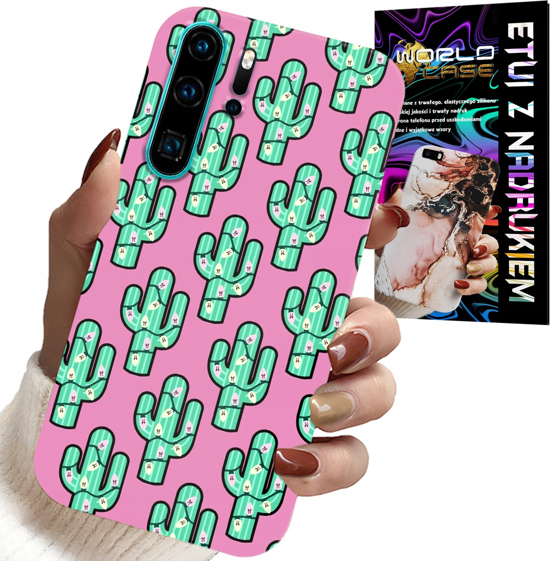 ETUI DO HUAWEI P30 PRO - KAKTUSY, KAKTUS NA RÓŻOWYM TLE + FOLIA