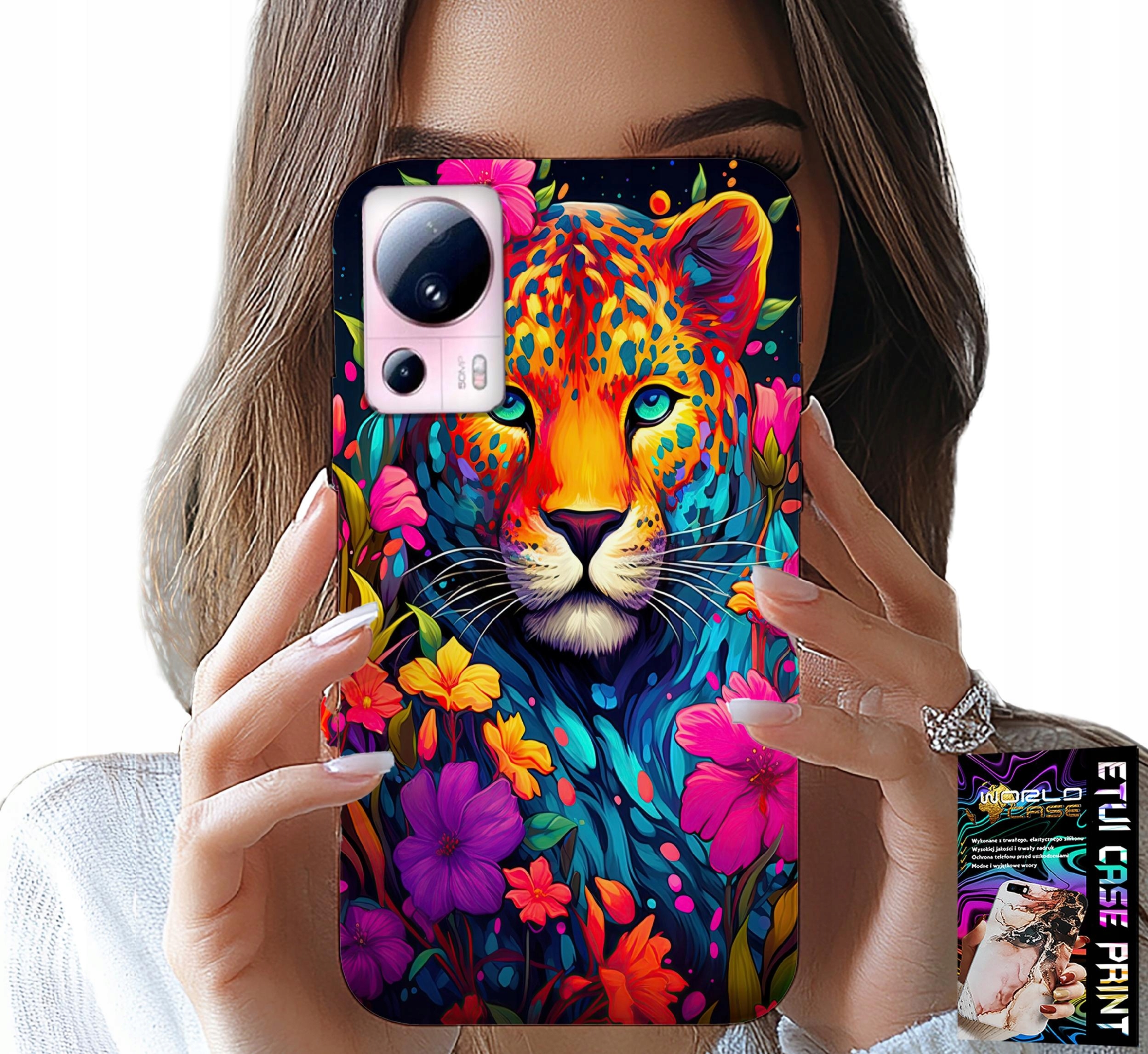 ETUI DO XIAOMI 13 LITE - KWIECISTE WZORY TYGRYS TYGRYSEK + FOLIA