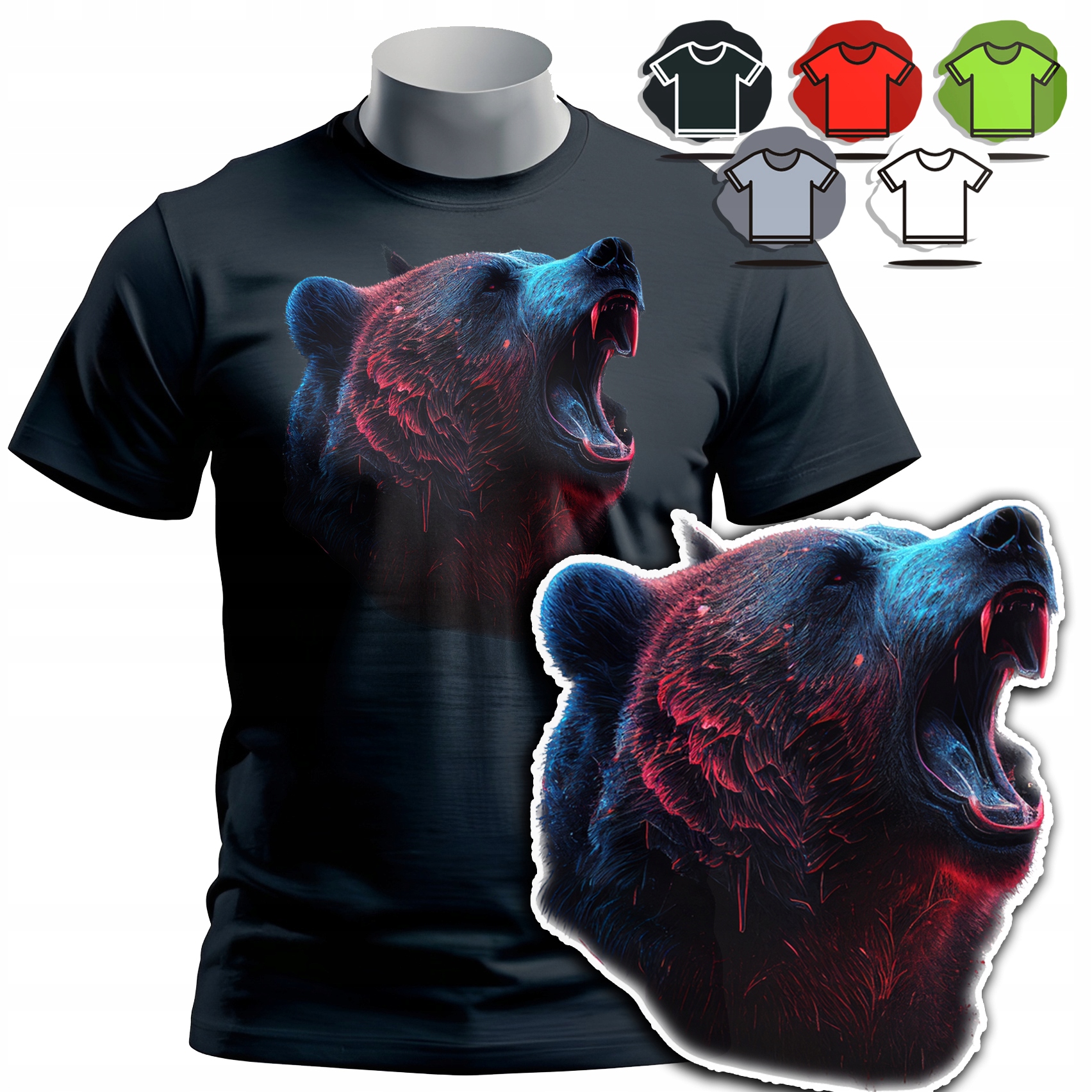 KOSZULKA T-SHIRT MĘSKI WZORY DO WYBORU - NIEDŹWIEDŹ MIŚ ZWIERZE DZIK - XL