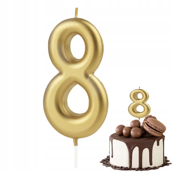 ŚWIECZKA URODZINOWA CYFERKA 8 ZŁOTA METALICZNA CYFRA NA IMPREZĘ URODZINOWĄ