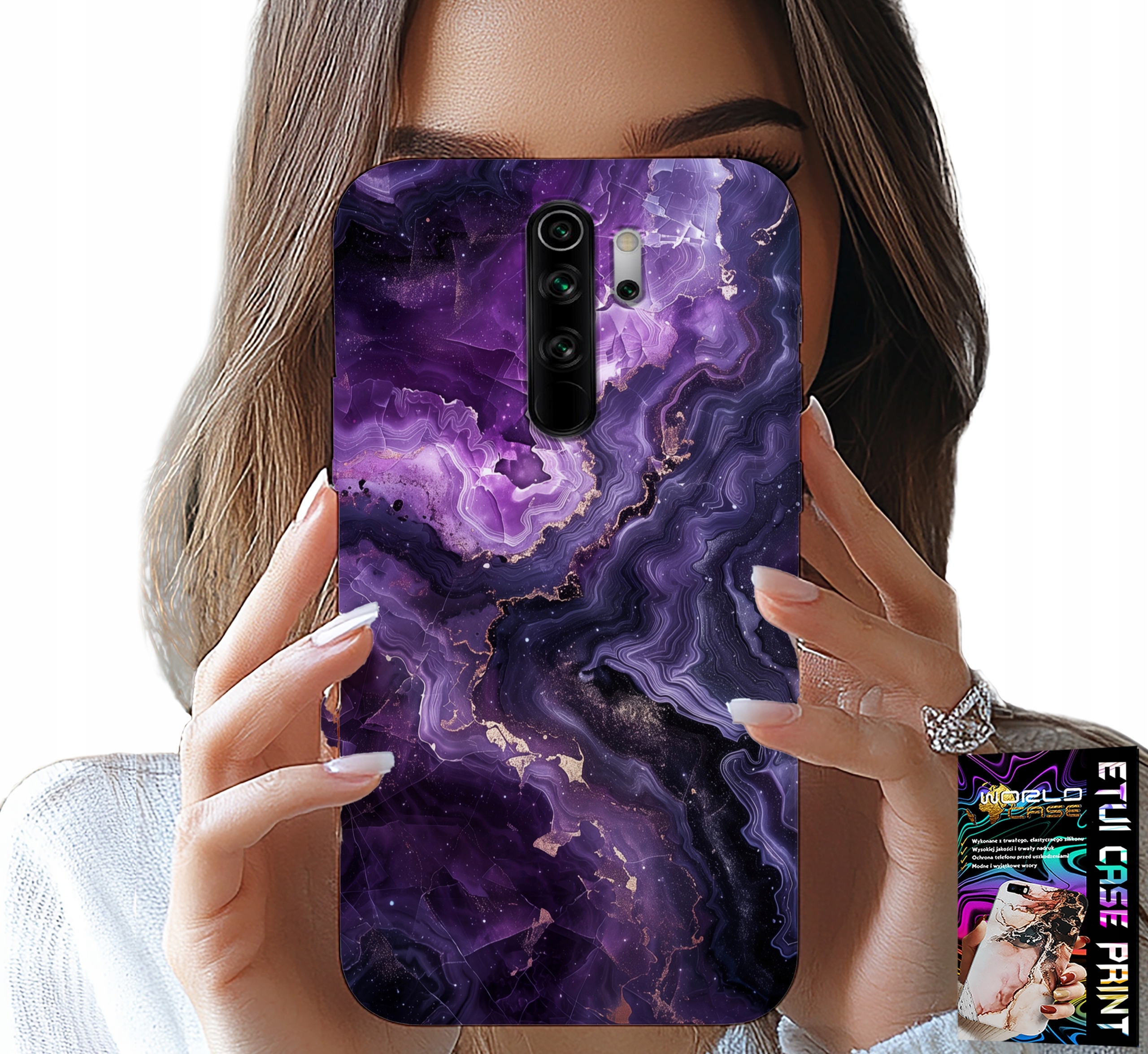 ETUI DO XIAOMI NOTE 8 PRO - FIOLETOWY MARMUREK MODNE KOBIECE + SZKŁO