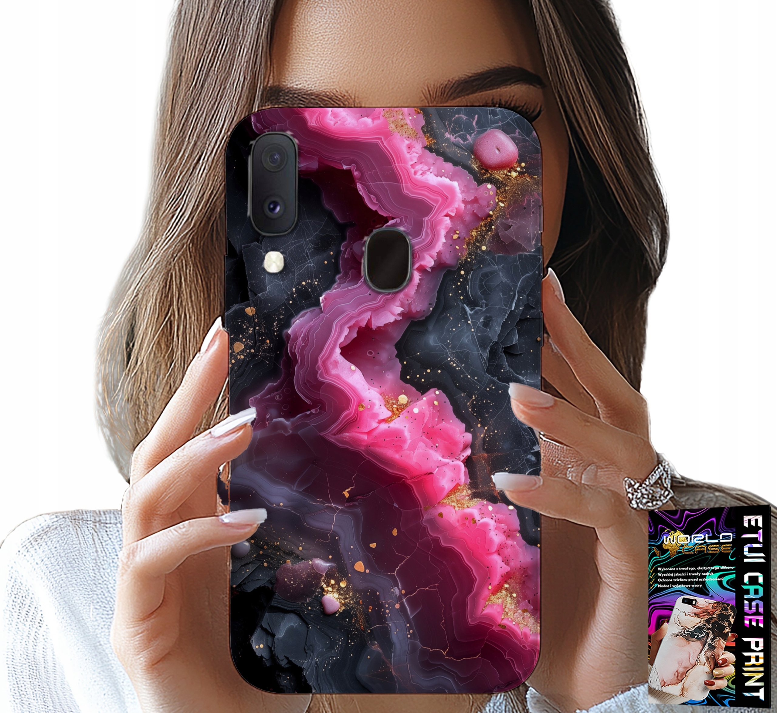 ETUI DO SAMSUNG GALAXY A40 - RÓŻOWY MARMUREK PLECKI, MODNE WZORY