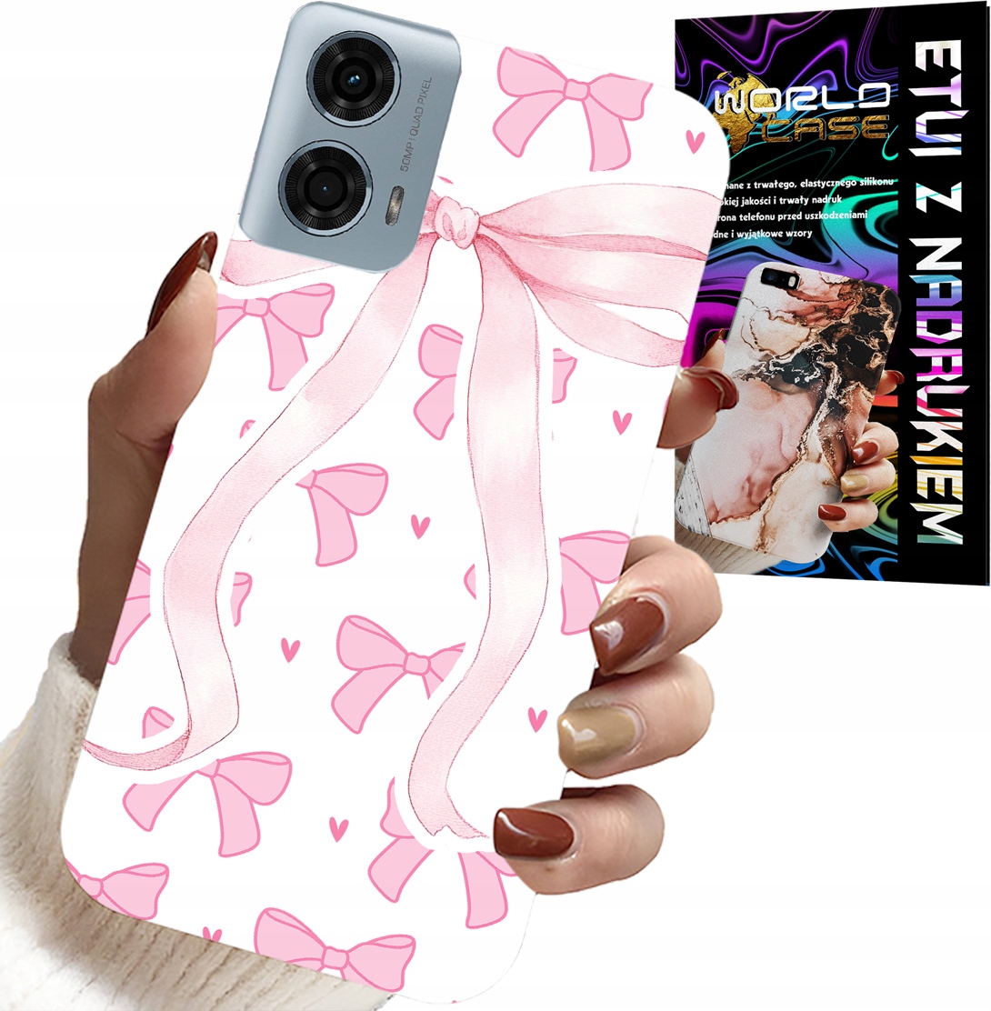 ETUI DO MOTOROLA MOTO G85 5G - RÓŻOWE WSTAZKI WSTĄZKA MODNE WZORY CASE