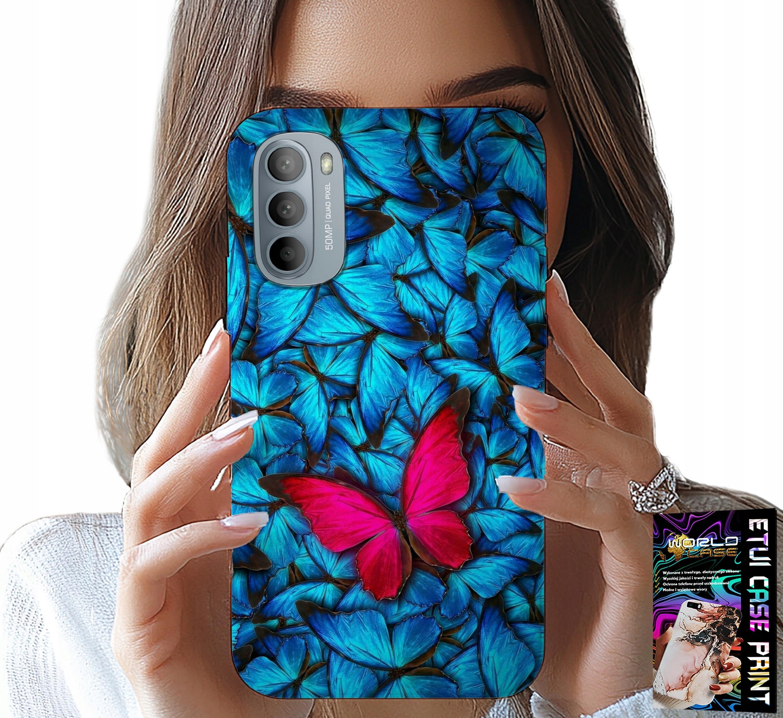 ETUI DO MOTOROLA G31 / G41 - NIEBIESKIE MOTYLKI, MOTYL, KOBIECE WZORY