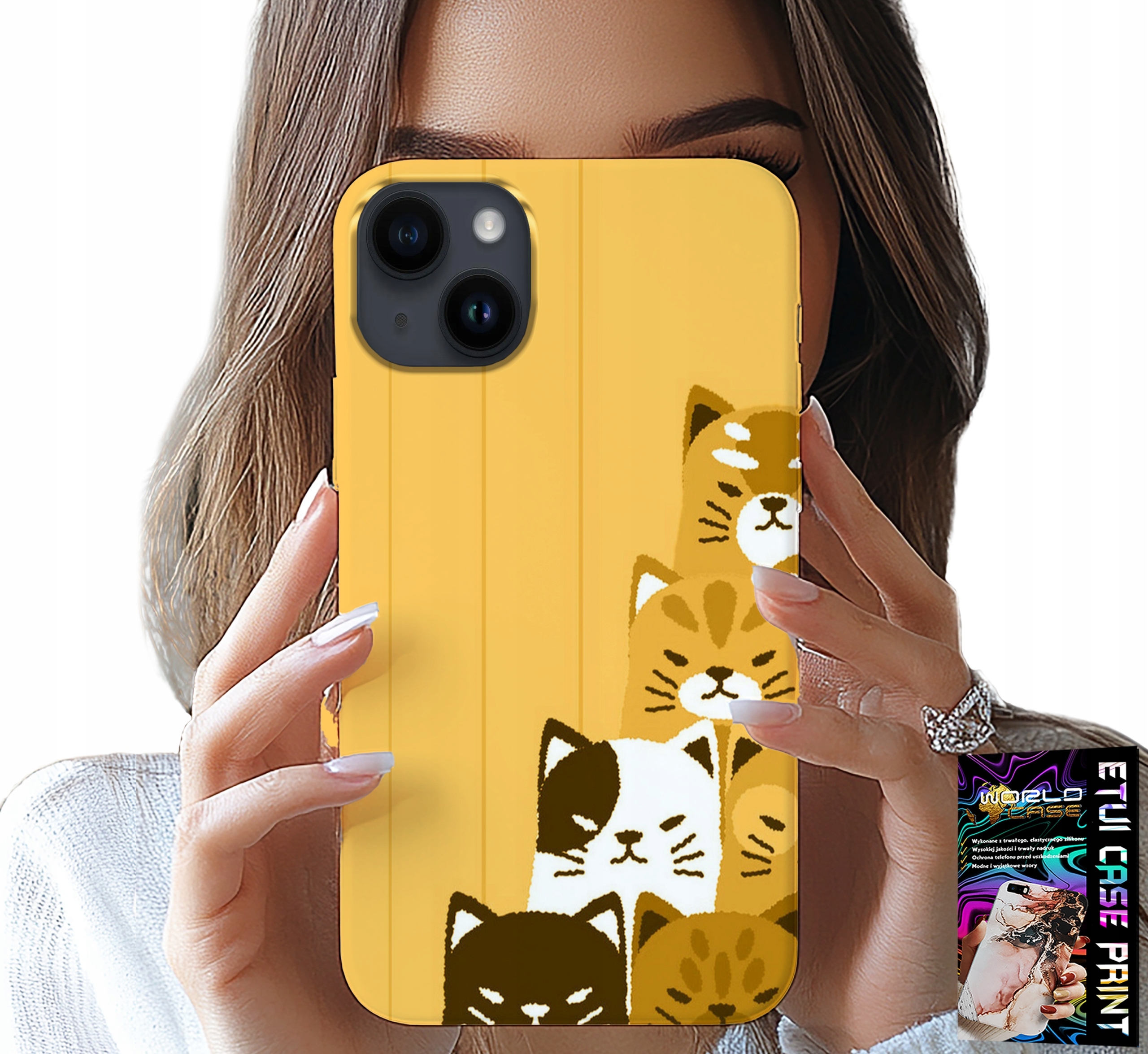 ETUI DO IPHONE 15 - LOVE CAT, WZORY Z KOTAMI, CASE + SZKŁO