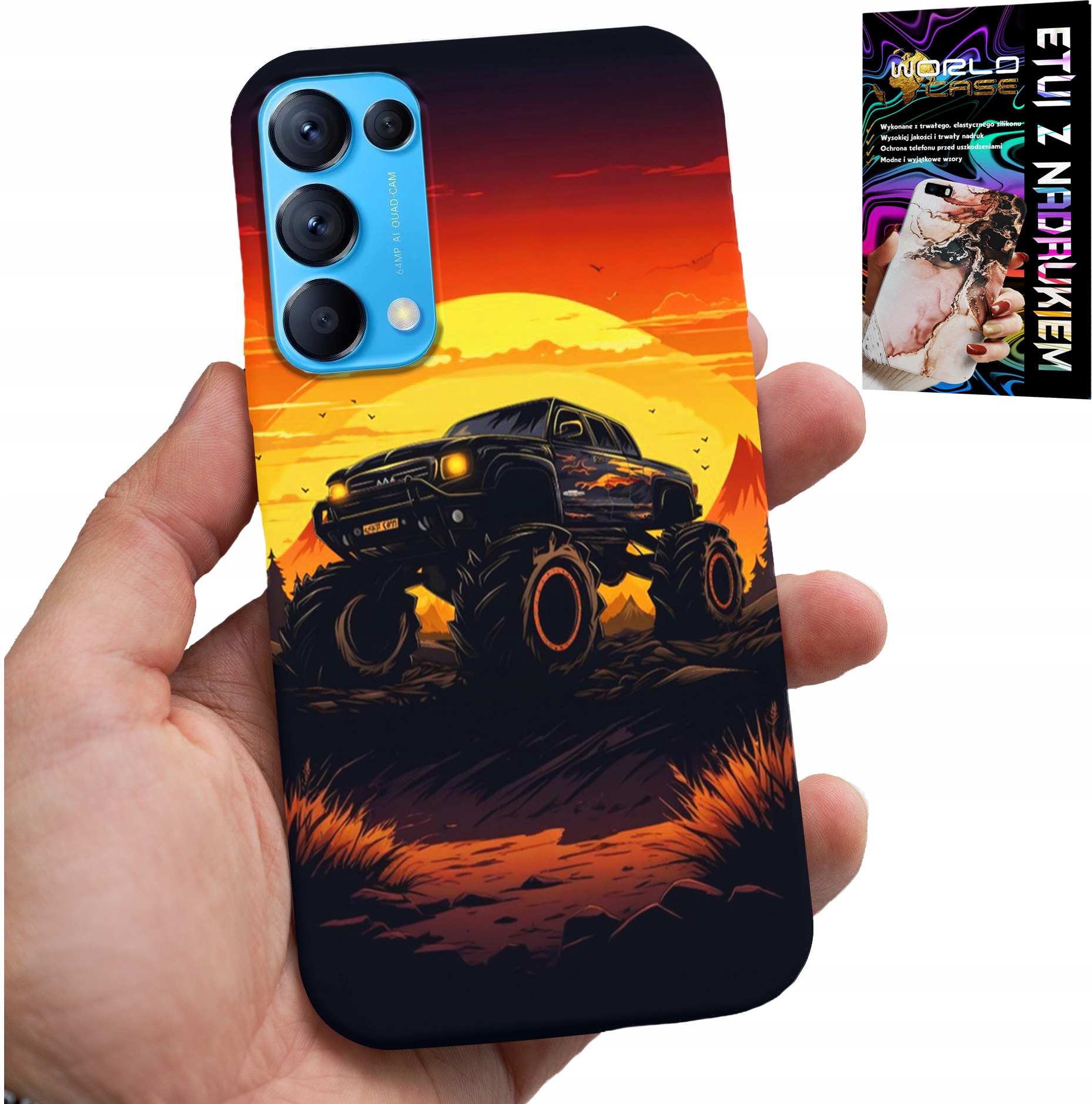 ETUI DO OPPO RENO5 4G 5G - MONSTERTRUCK, CIĘŻARÓWKA, WZORY + SZKŁO