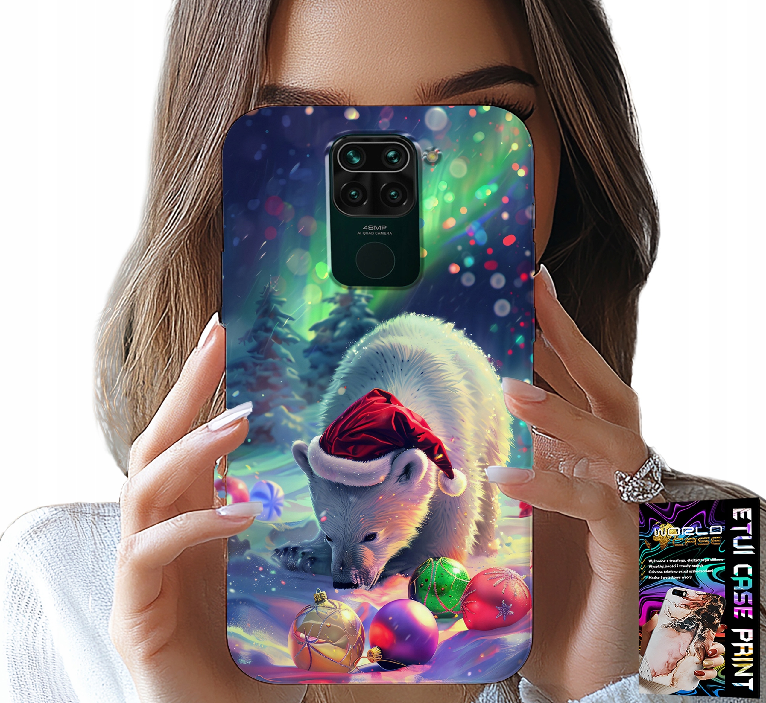 ETUI DO XIAOMI NOTE 9 - ŚWIĄTECZNY NIEDŹWIEDŹ BOMBKI CASE +FOLIA