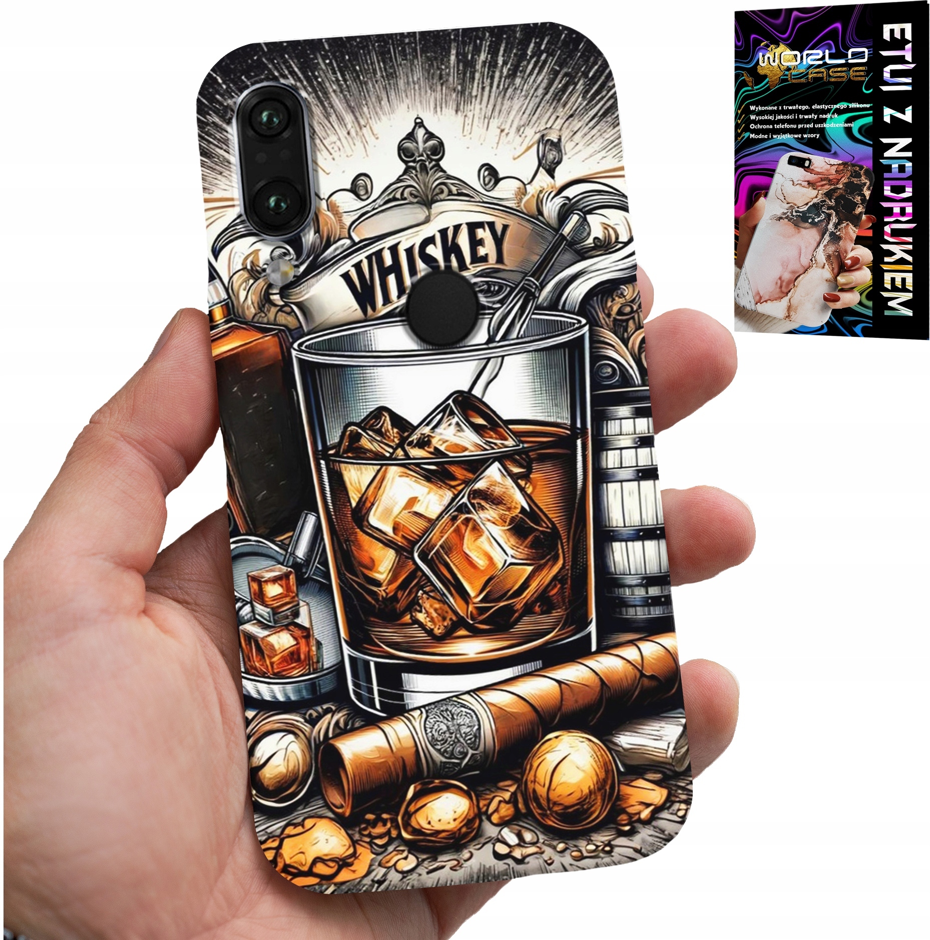 ETUI DO HUAWEI Y7 2019 - WHISKY CYGARO WZORY DLA MĘŻCZYZN PLECKI