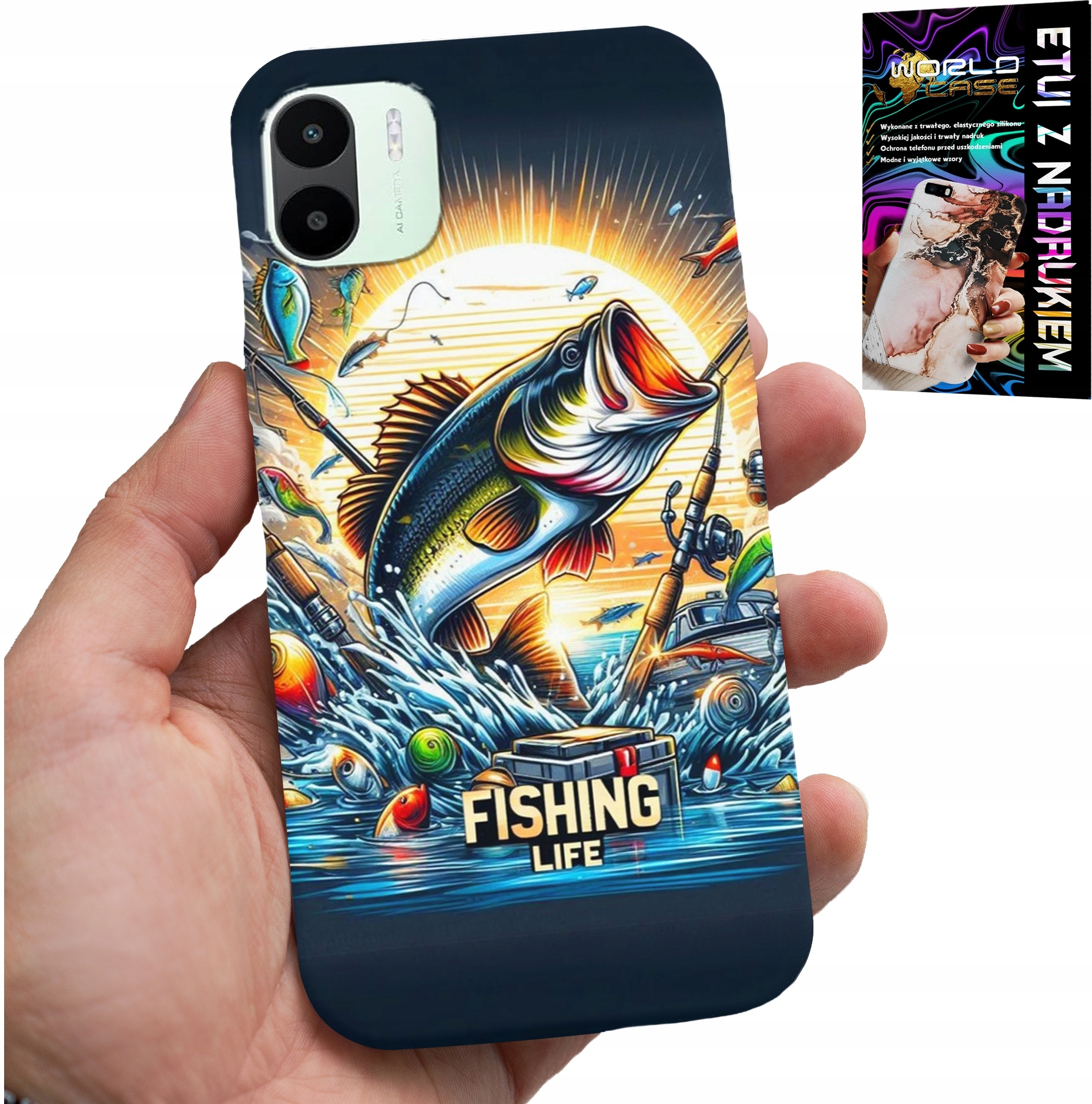 ETUI DO XIAOMI REDMI A1 - WZORY DLA WĘDKARZA, RYBY, DORSZ, ŁOSOŚ