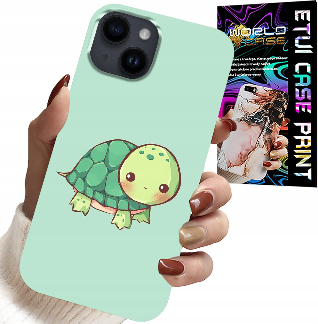 ETUI DO IPHONE 14 PLUS - SŁODKIE ŻÓŁWKI WZORY DLA DZIECI + SZKŁO