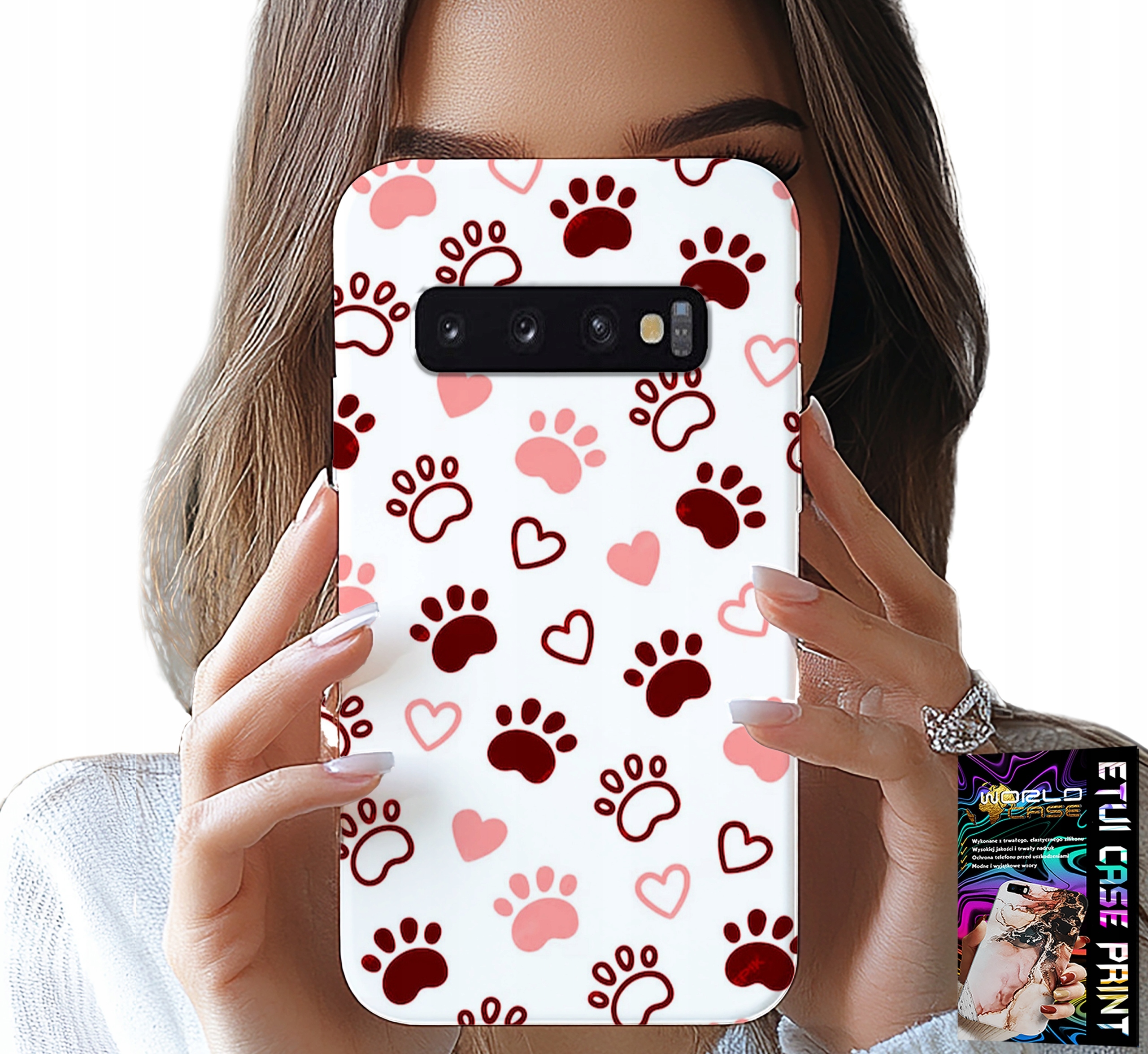 ETUI DO SAMSUNG GALAXY S10 - PSIE ŁAPKI NA BIAŁYM TLE, PIES, KOT, MIŚ