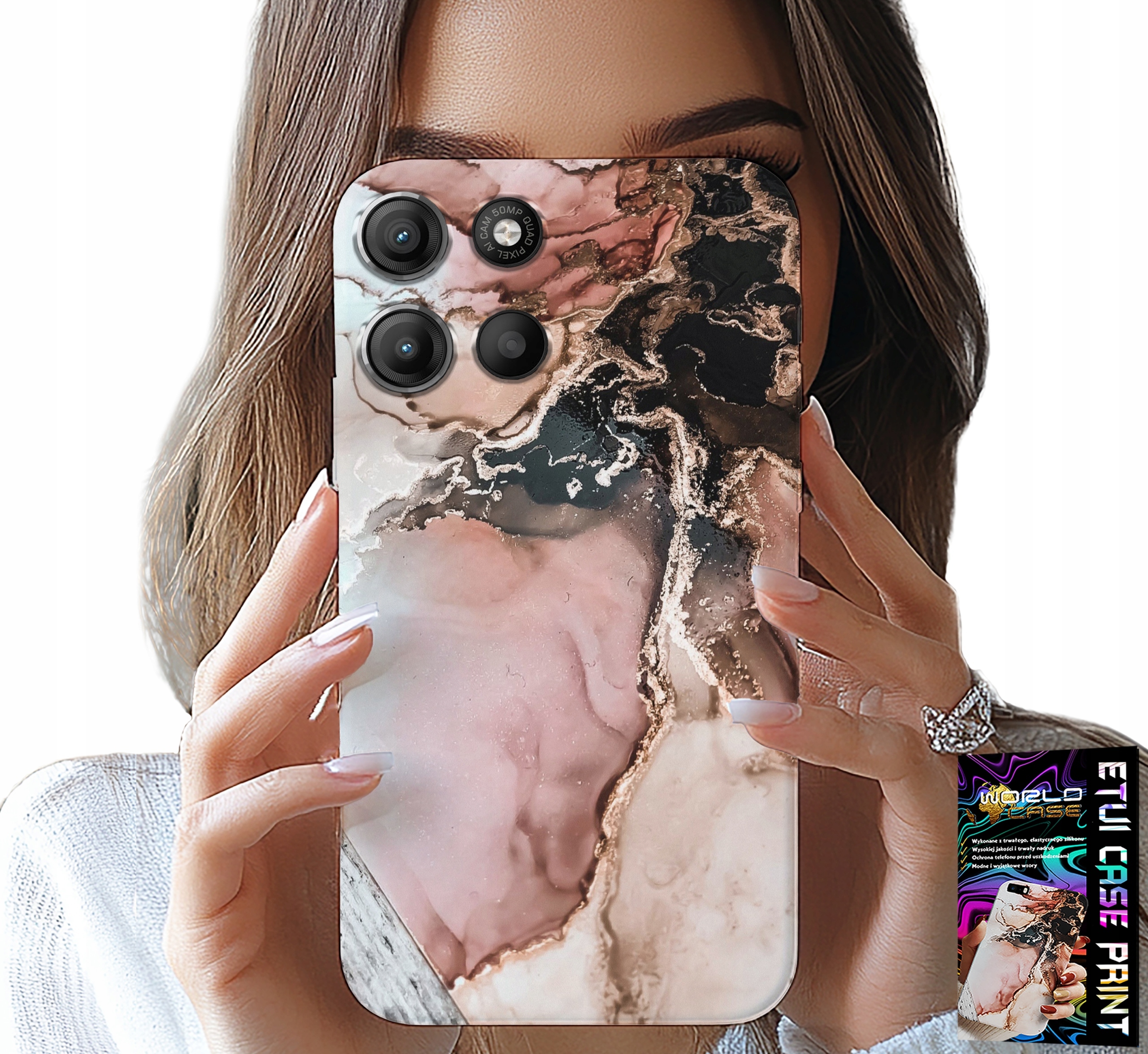 ETUI DO MOTOROLA MOTO G15 - ELEGANCKI MARMUREK MODNE WZORY + SZKŁO