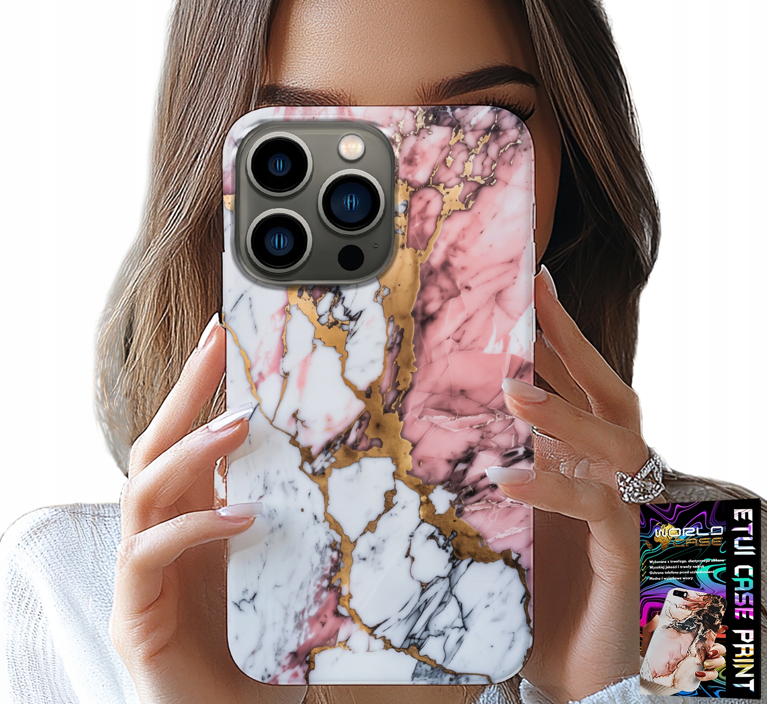 ETUI DO IPHONE 16 PRO MAX - RÓŻOWO BIAŁY MARMUREK, KAMIENNE WZORY