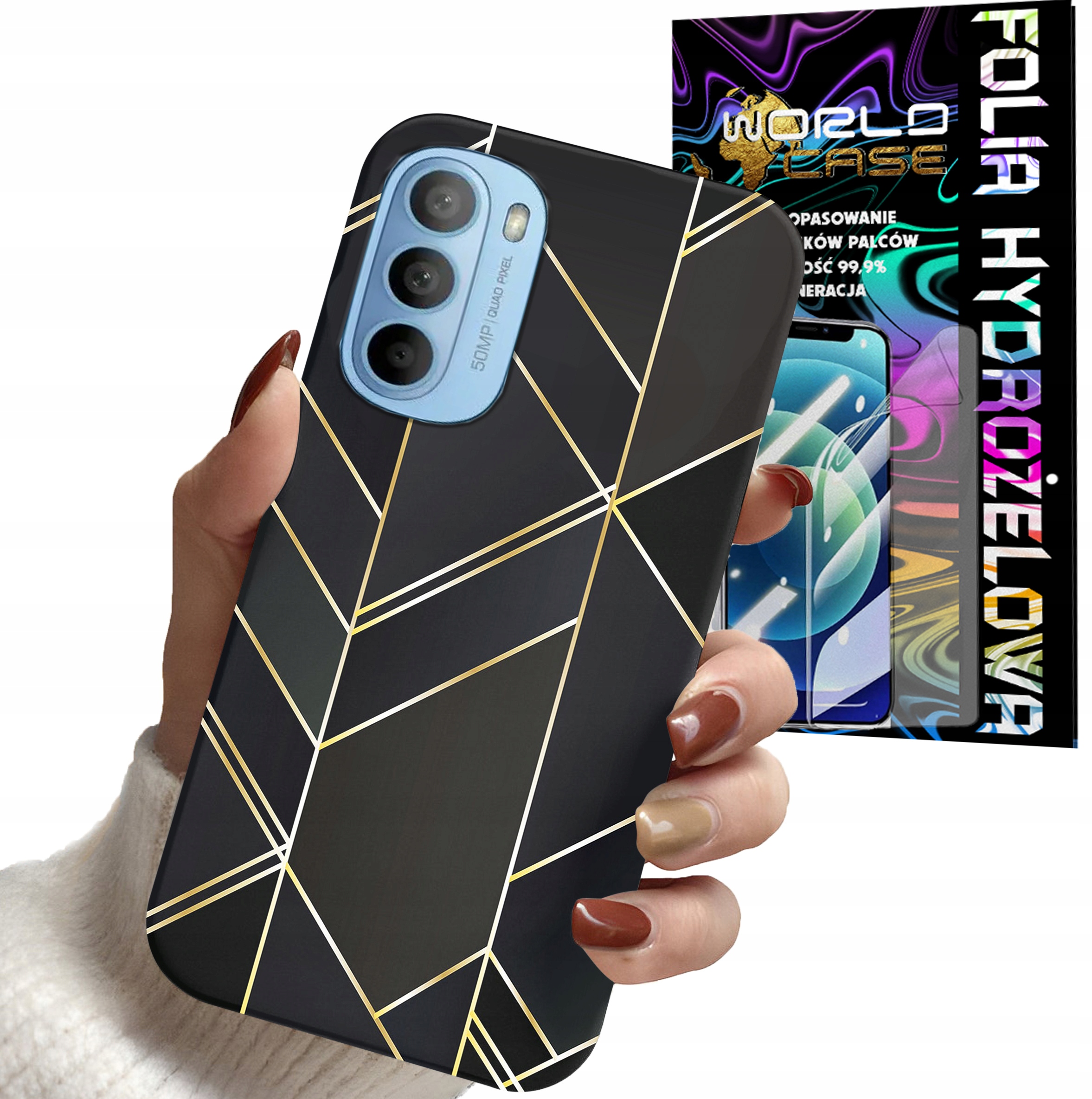 ETUI DO MOTOROLA MOTO G52 / G82 - MARMUREK GEOMETRYCZNE WZORY KOBIET+ FOLIA