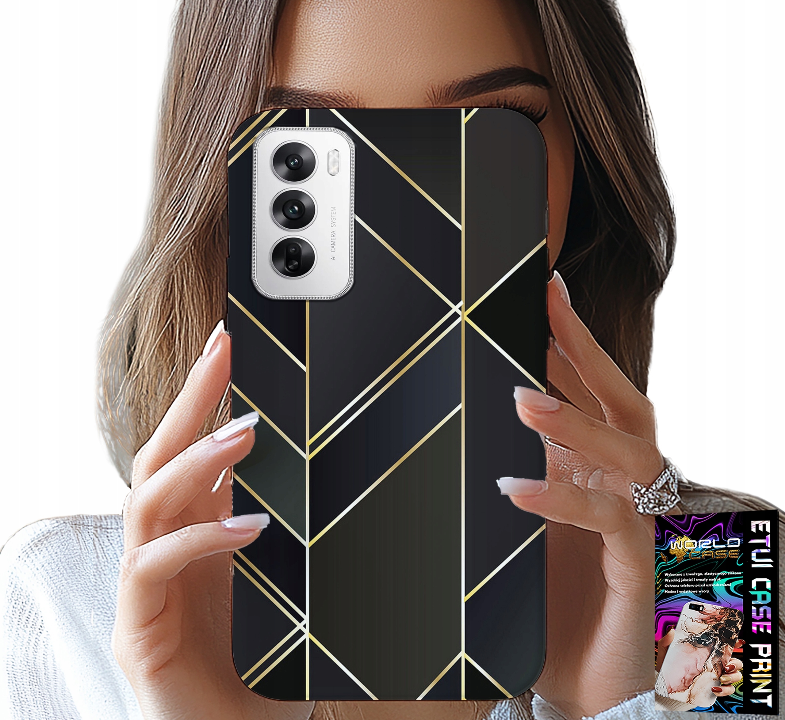 ETUI DO OPPO RENO12 5G - ZŁOTE RAMKI, ELEGANCKIE WZORY + FOLIA