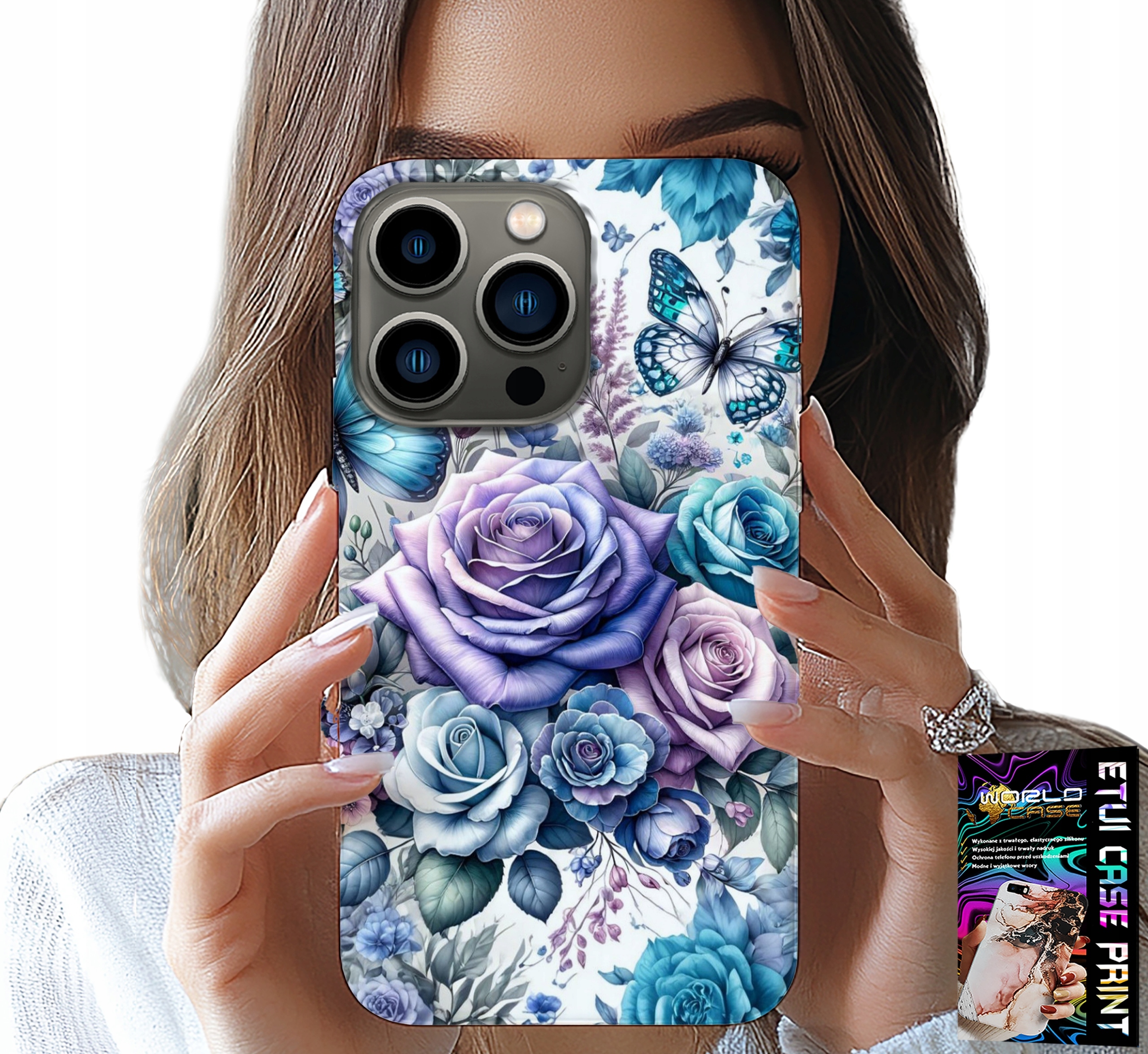 ETUI DO IPHONE 14 PRO MAX - KWIECISTE WZORY RÓŻEKWIATKI CASE + SZKŁO