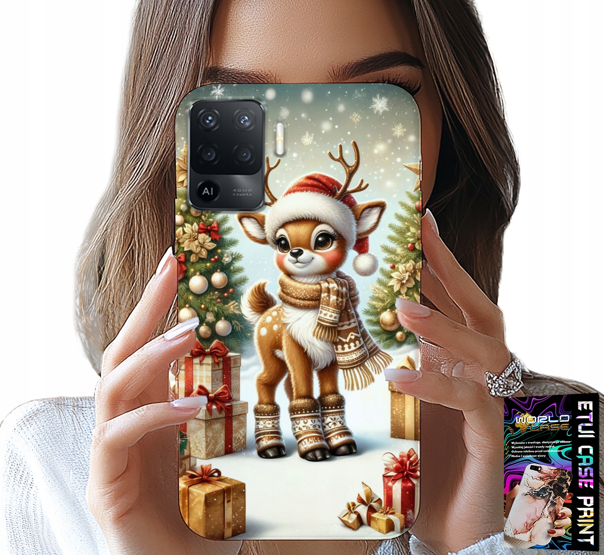 ETUI DO OPPO F19 PRO - RENIFER, WZORY BOŻONARODZENIOWE + SZKŁO