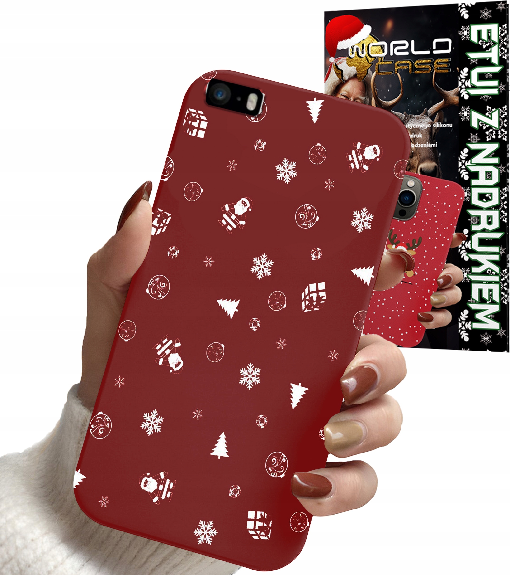 ETUI CASE DO IPHONE 5 / 5S / 5C - ŚWIĄTECZNE WZORY CHOINKA MIKOŁAJ + SZKŁO