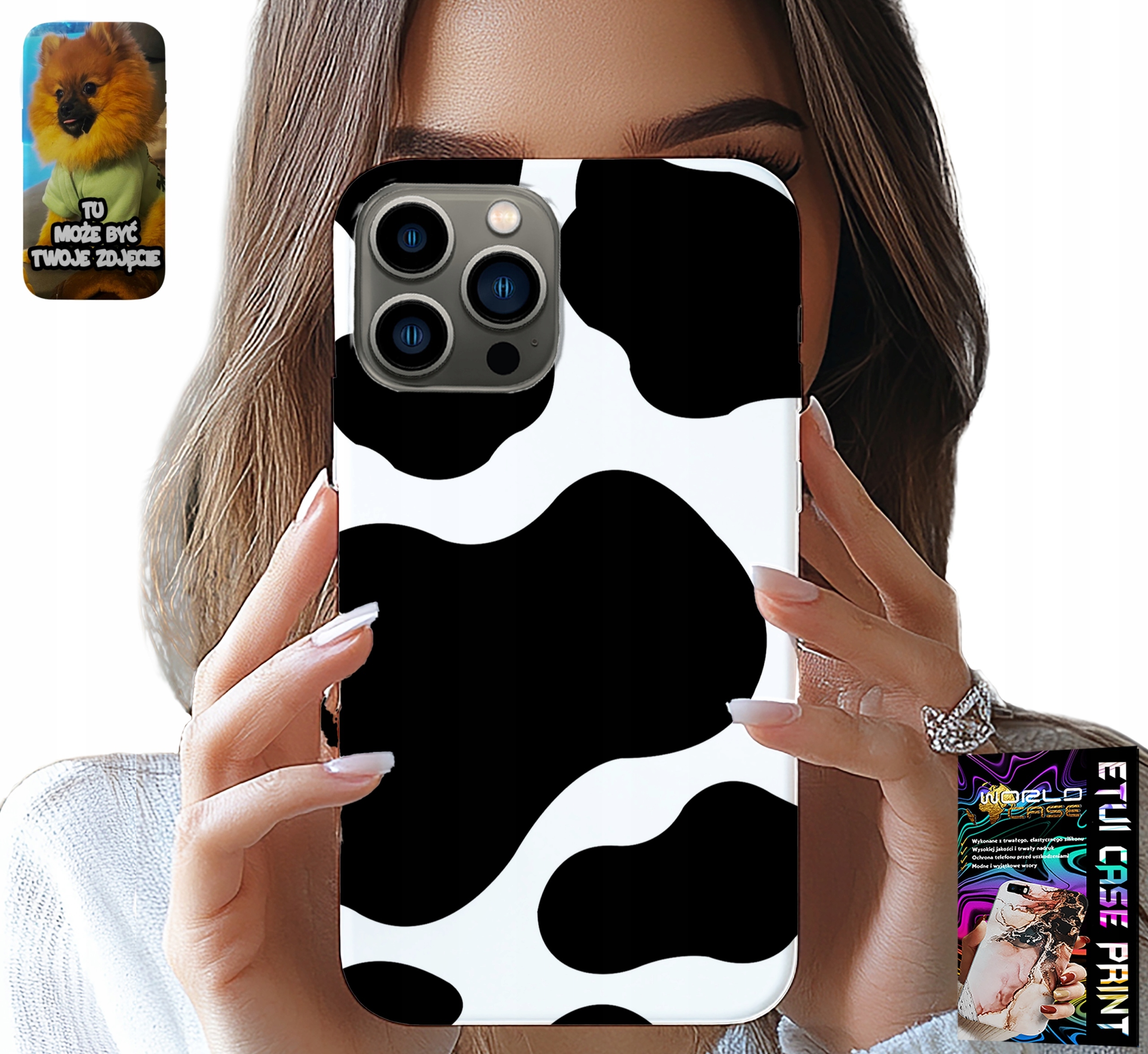 ETUI DO IPHONE 13 PRO - CZARNO - BIAŁE ŁATY KROWA, MODNE WZORY