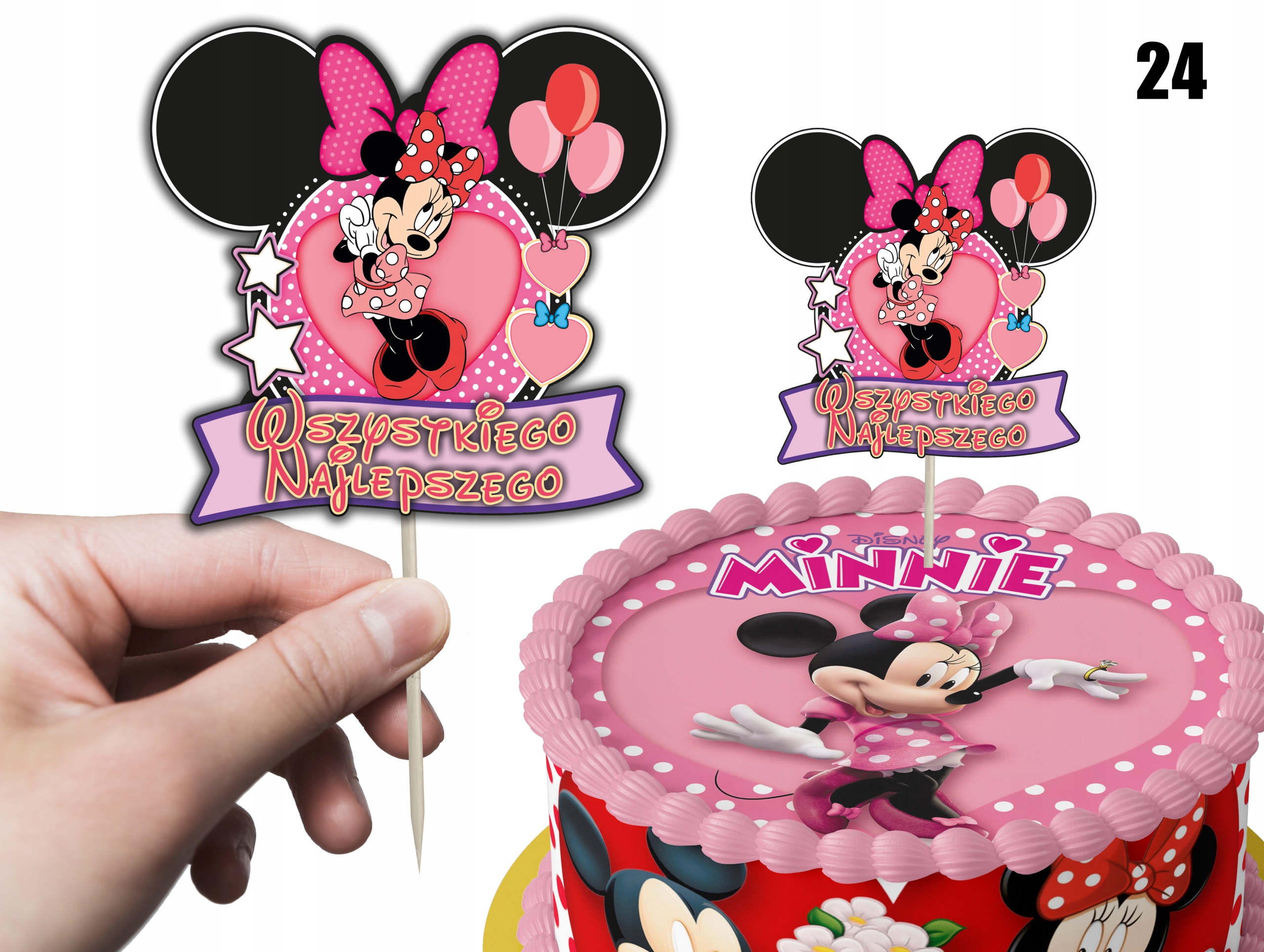 TOPPERY NA TORT (10szt) + duży TOPPER Najlepszego - MYSZKA MINNIE MINI