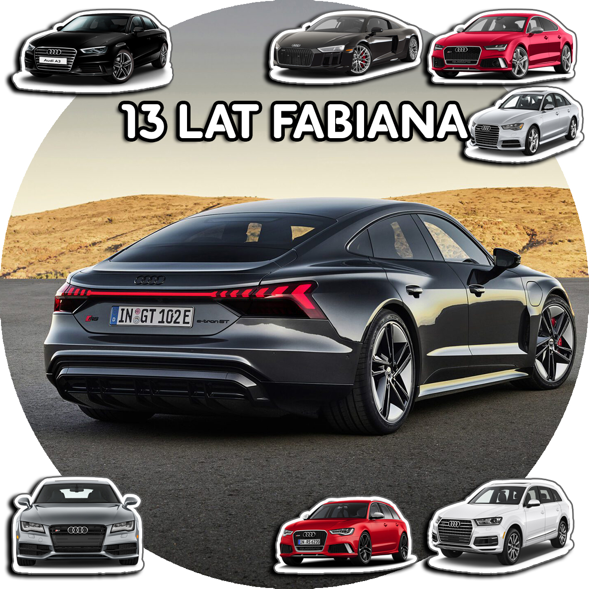 OPŁATEK NA TORT 30CM - SAMOCHODY AUTA AUDI + IMIĘ + GRATIS! 24CM 26CM