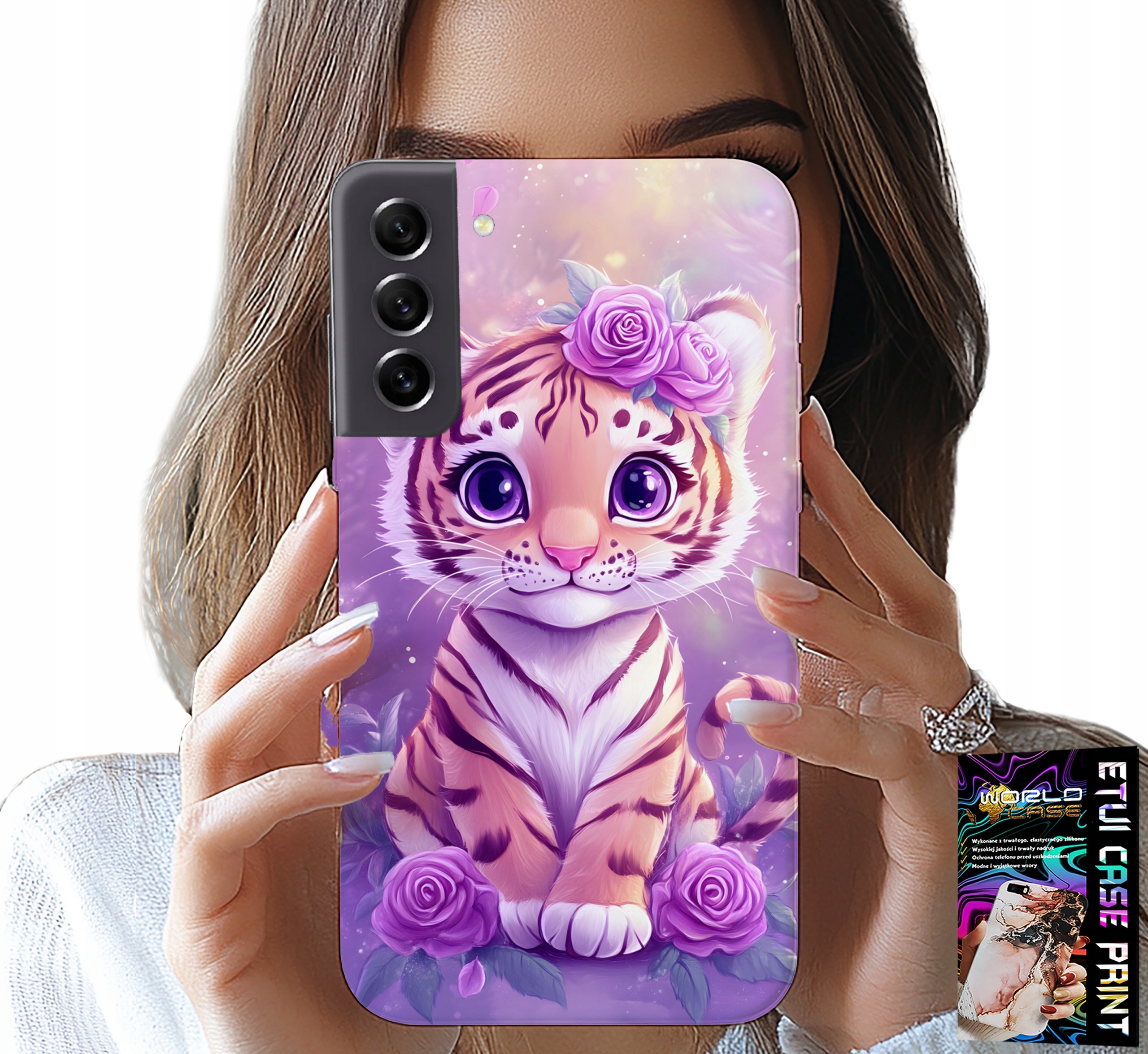 ETUI DO SAMSUNG GALAXY S22 PLUS - SŁODKI TYGRYSEK NA RÓŻOWYM TLE + SZKŁO
