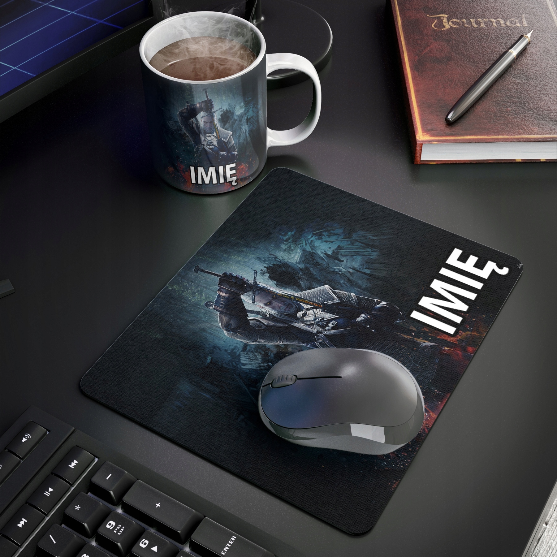 ZESTAW KUBEK + PODKŁADKA -WIEDŹMIN WITCHER - PREZENT WIELE WZORÓW + IMIĘ