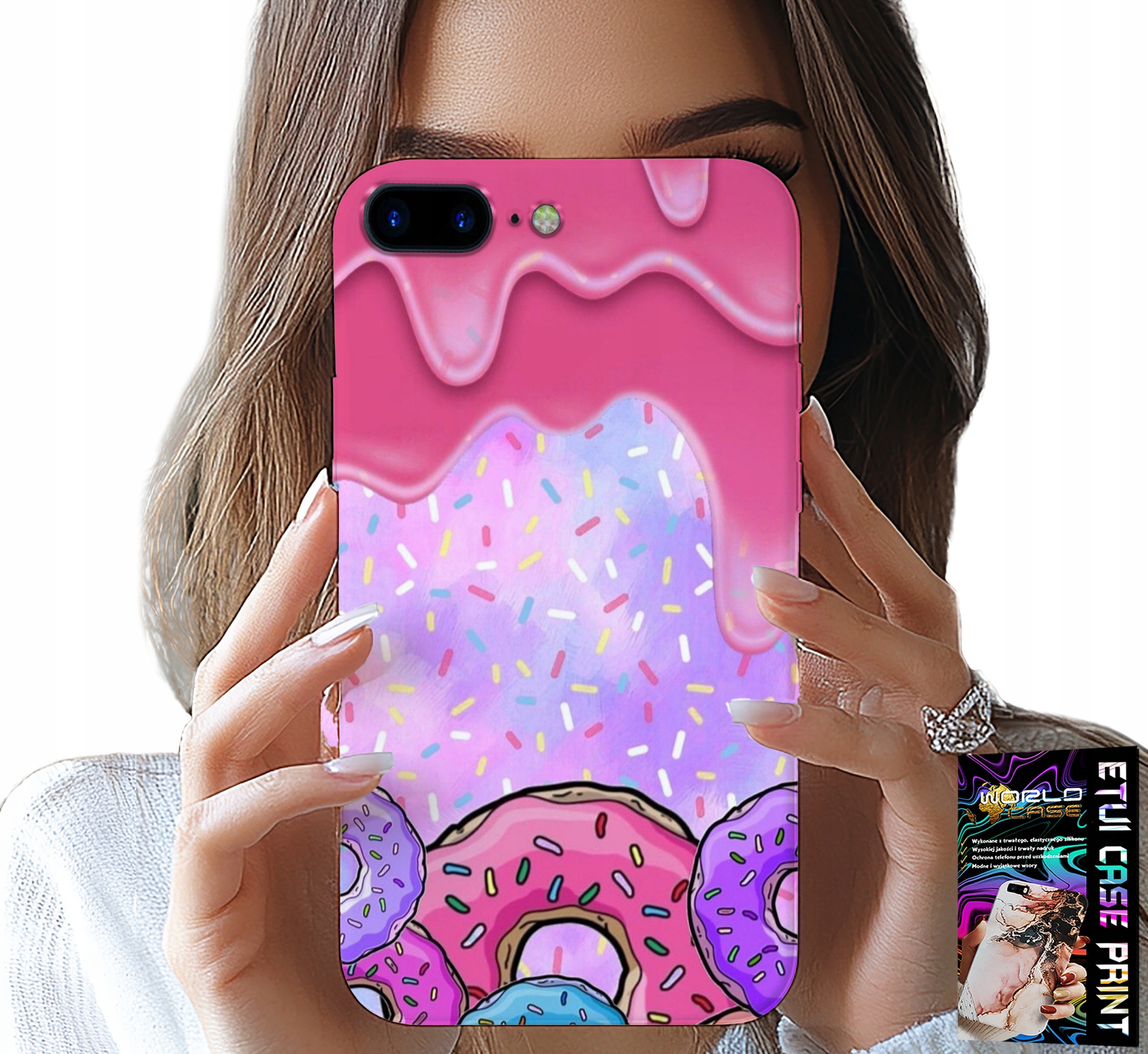 ETUI DO IPHONE ( 7 PLUS ) - SŁODKIE DONUTY Z LUKREM W TLE + SZKŁO