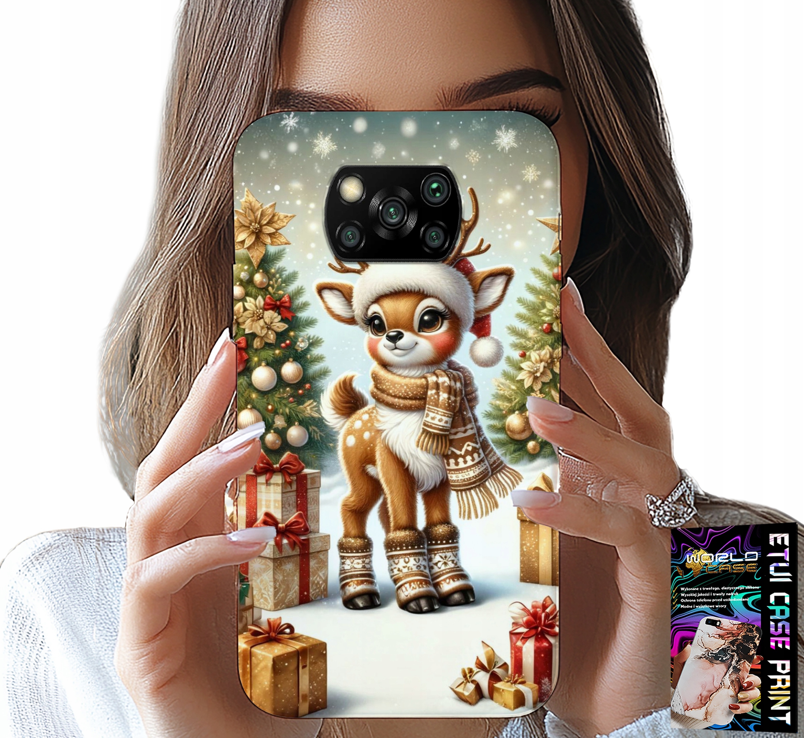 ETUI DO XIAOMI POCO X3 - RENIFER, WZORY BOŻONARODZENIOWE + SZKŁO