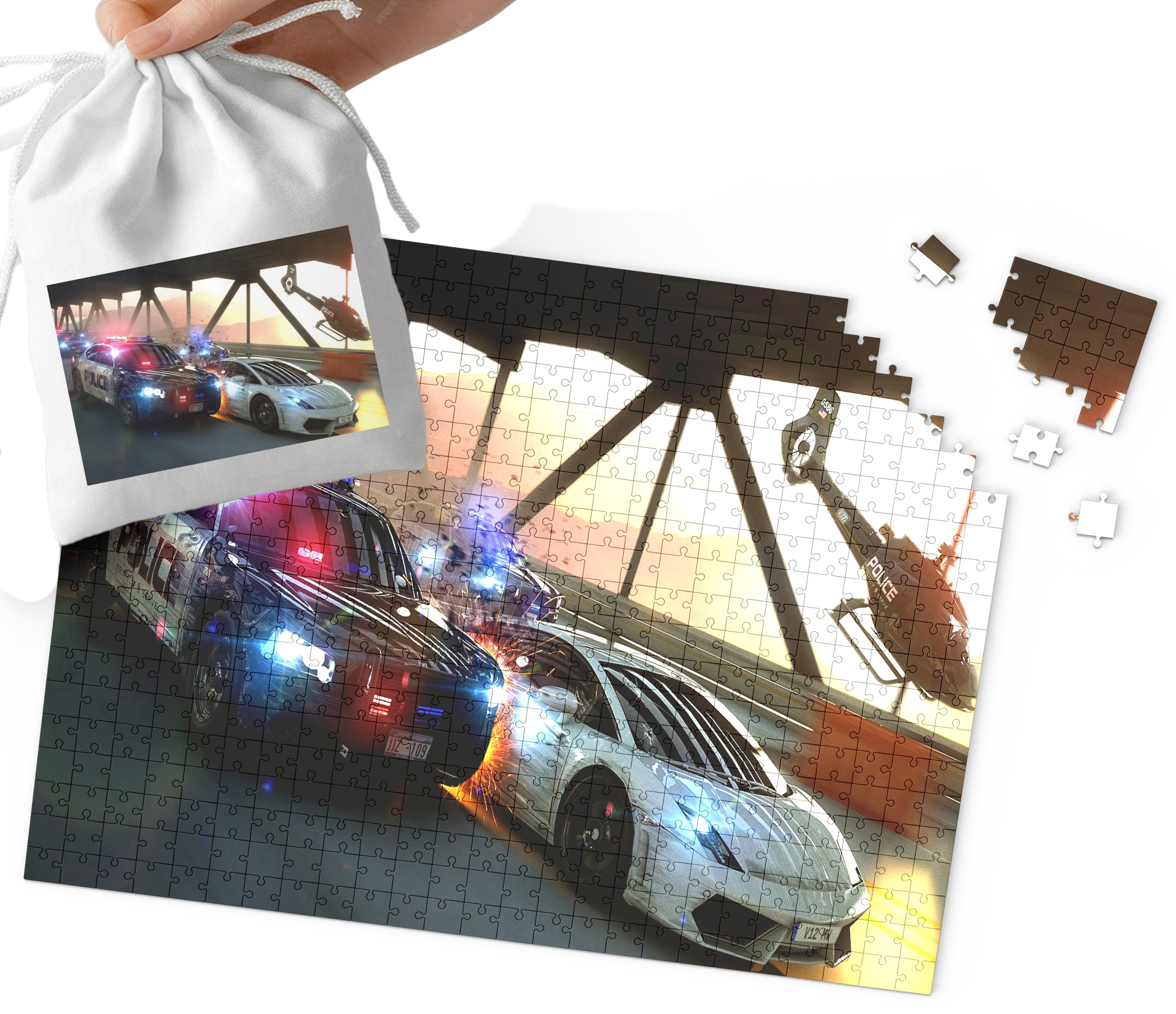 PUZZLE -POLICJA RADIOWÓZ POLICJANT WZORY DLA CHŁOPCA 70el + WORECZEK