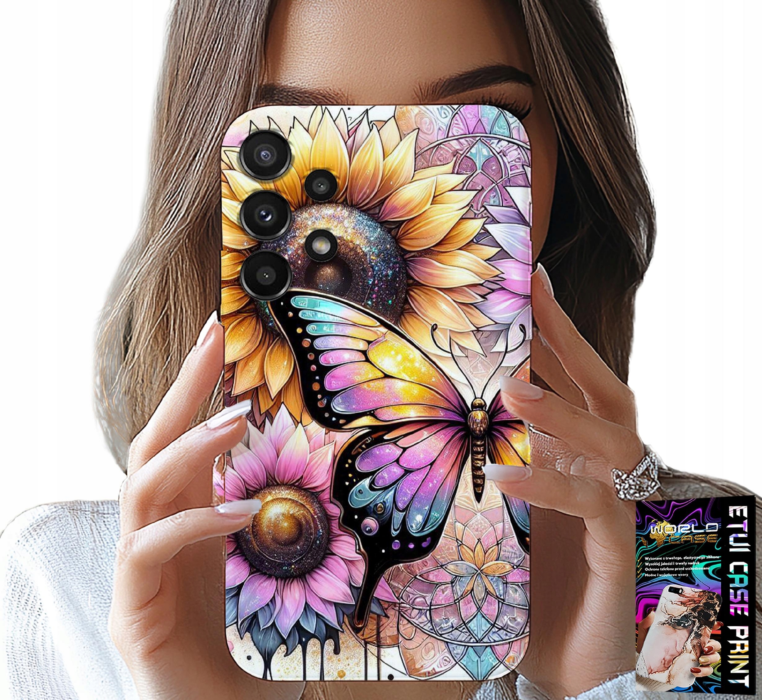 ETUI DO SAMSUNG GALAXY A32 5G - SŁONECZNIK Z MOTYLKIEM, OBUDOWA + FOLIA