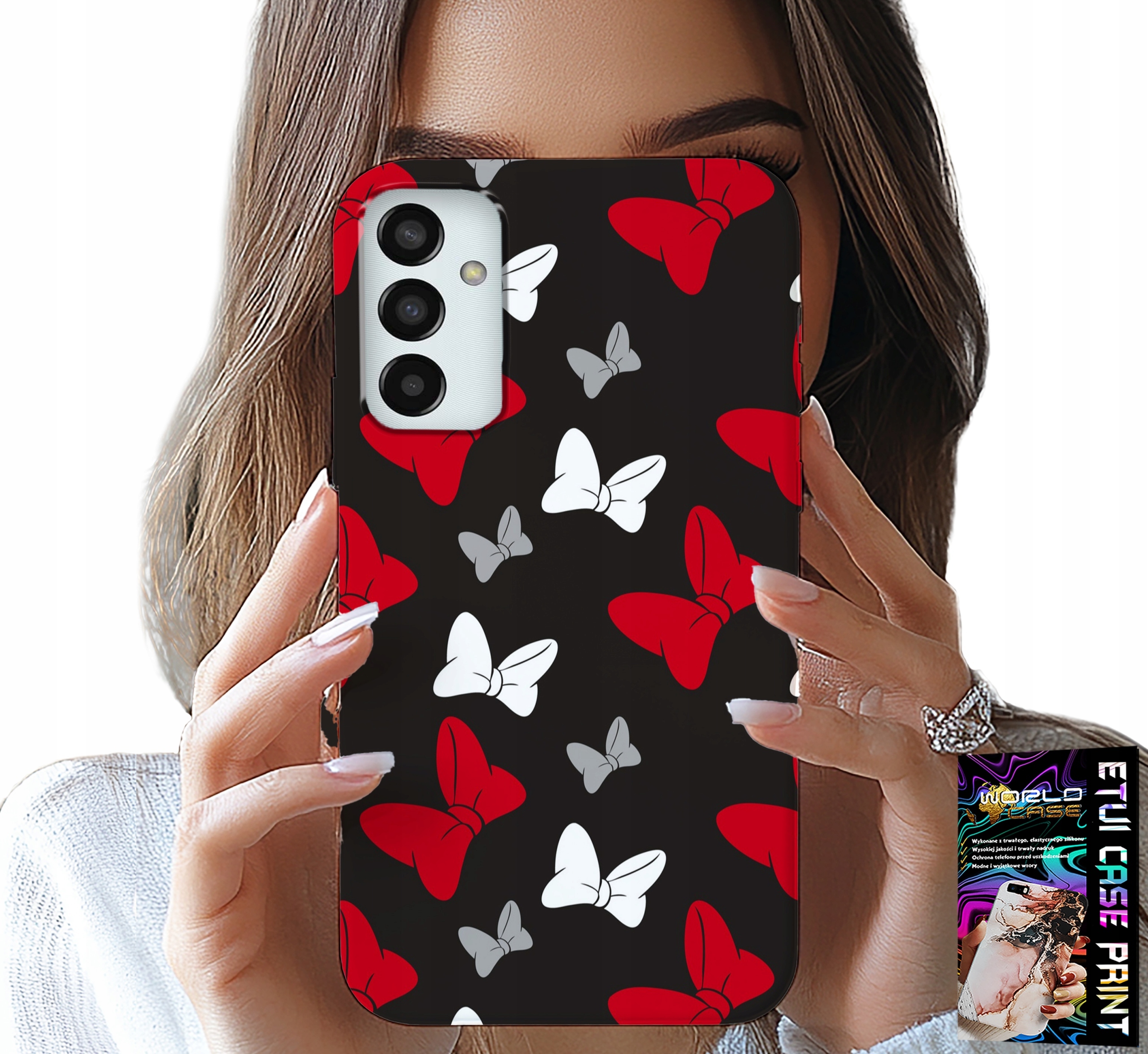 ETUI DO SAMSUNG GALAXY M23 - KOKARDKI CZERWONO BIAŁE MYSZKA, WZORY