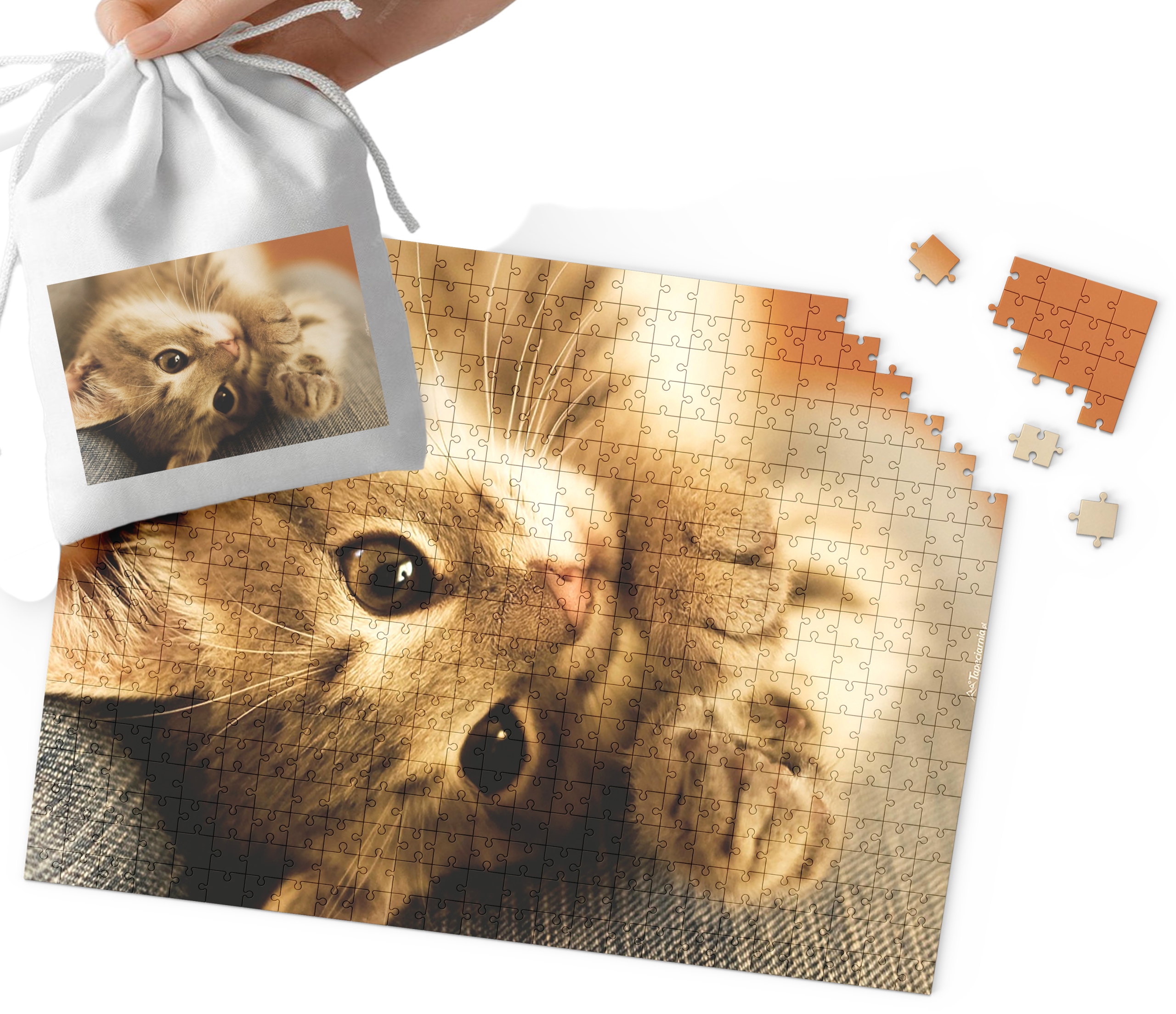 PUZZLE TRADYCYJNE - SŁODKI KOTEK KOT MEGA WZORY PREZENT 35el + WORECZEK