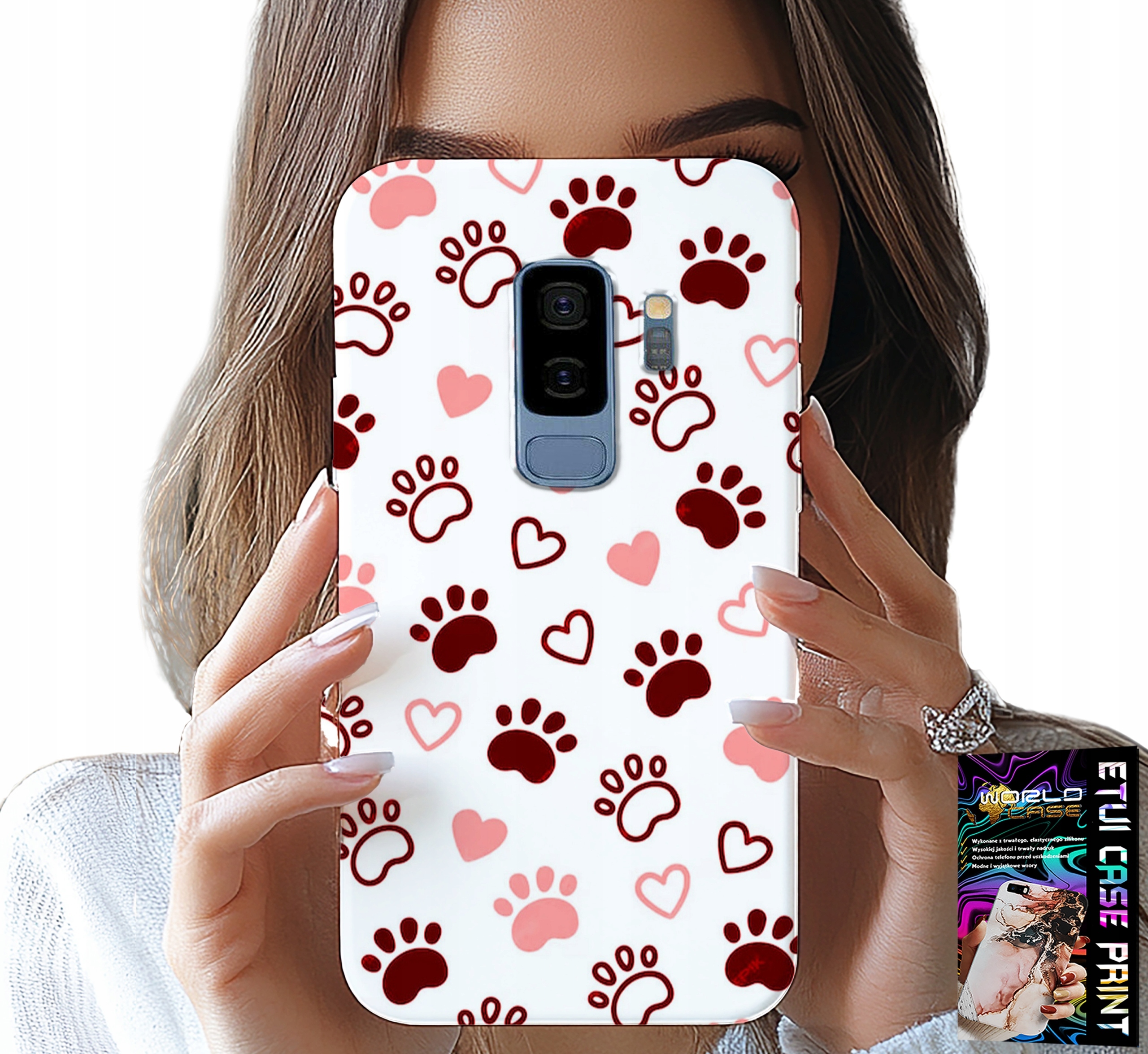 ETUI DO SAMSUNG GALAXY S9 PLUS - PSIE ŁAPKI NA BIAŁYM TLE, PIES, KOT, MIŚ